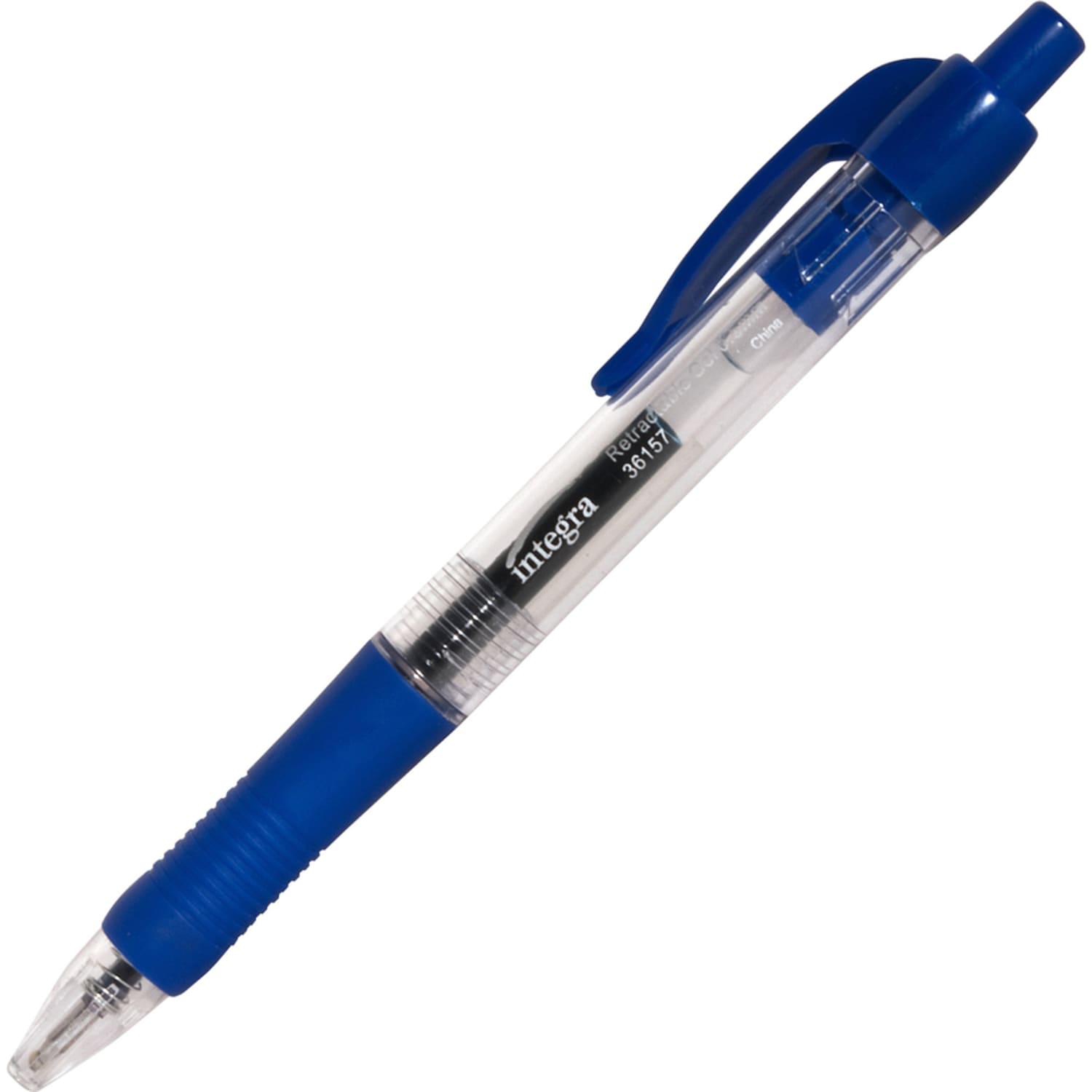 Integra Retractable Gel Pens, Fine Point, 0.5 mm, Blue Barrel, Blue Ink, Pack Of 12 Pens - Image 6