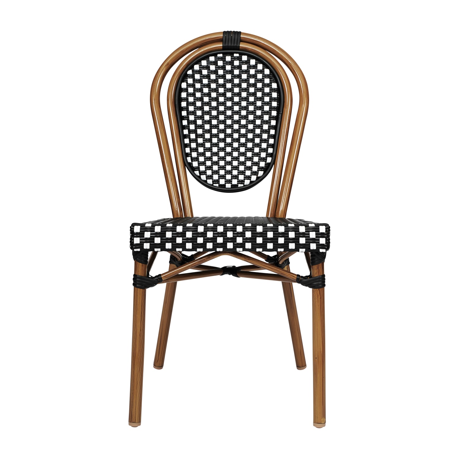 Flash Furniture 2 Pack Lourdes IndoorOutdoor Commercial Thonet Bistro Stacking Chair PE Rattan and Aluminum Frame Black  WhiteNatural Frame PopularChairscom