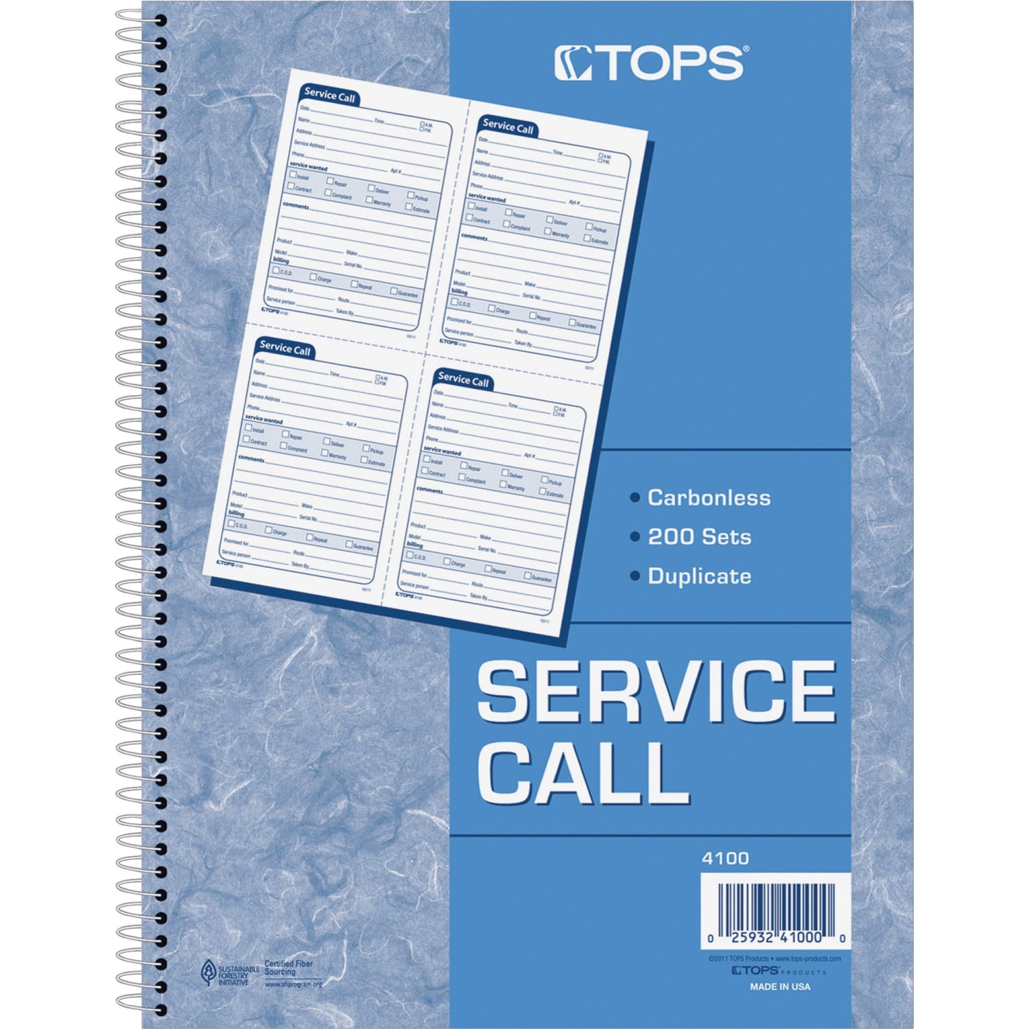 TOPS Service Call 2-part Spiral Message Slip Book - 200 Sheet(s) - Spiral Bound - 2 Part - Carbonless Copy - 4100 - Image 3