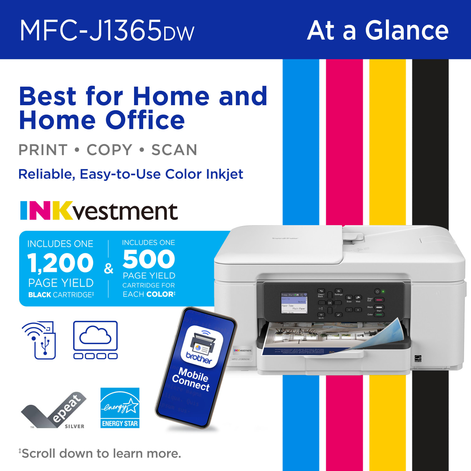 Brother INKvestment 1365 Wireless Color Inkjet Printer, All-In-One Print/Scan/Copym Best for home/home office - Image 3