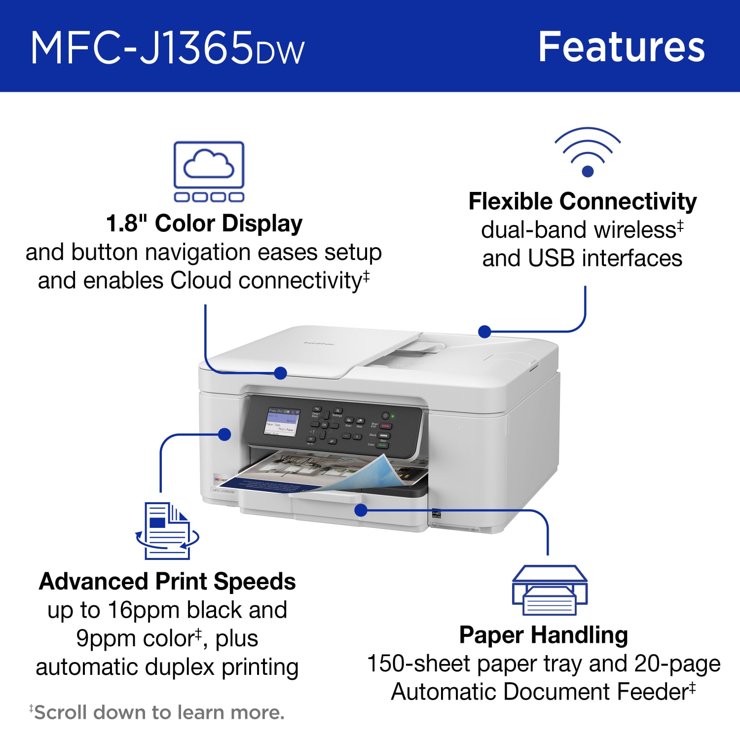 Brother INKvestment 1365 Wireless Color Inkjet Printer, All-In-One Print/Scan/Copym Best for home/home office - Image 4