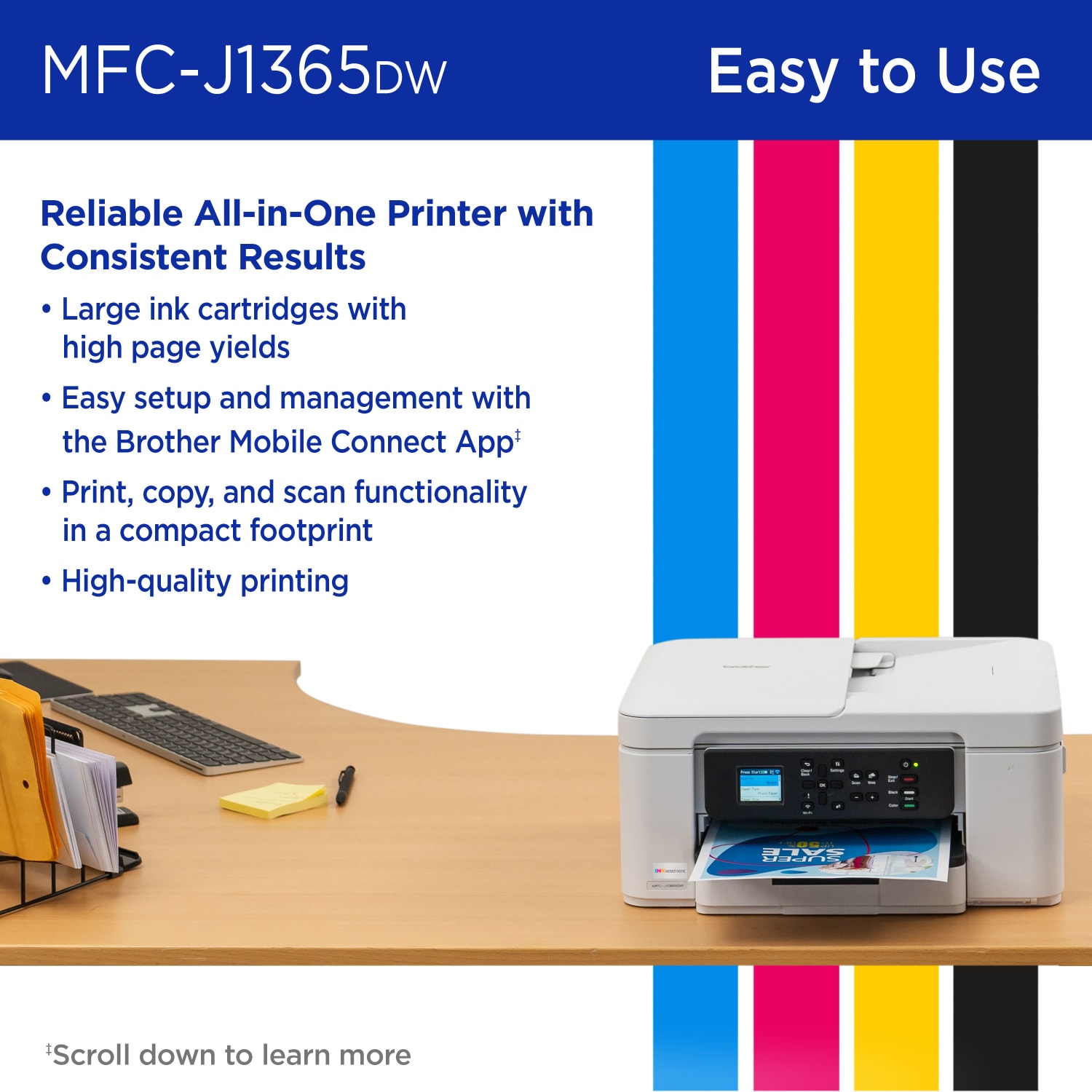 Brother INKvestment 1365 Wireless Color Inkjet Printer, All-In-One Print/Scan/Copym Best for home/home office - Image 6