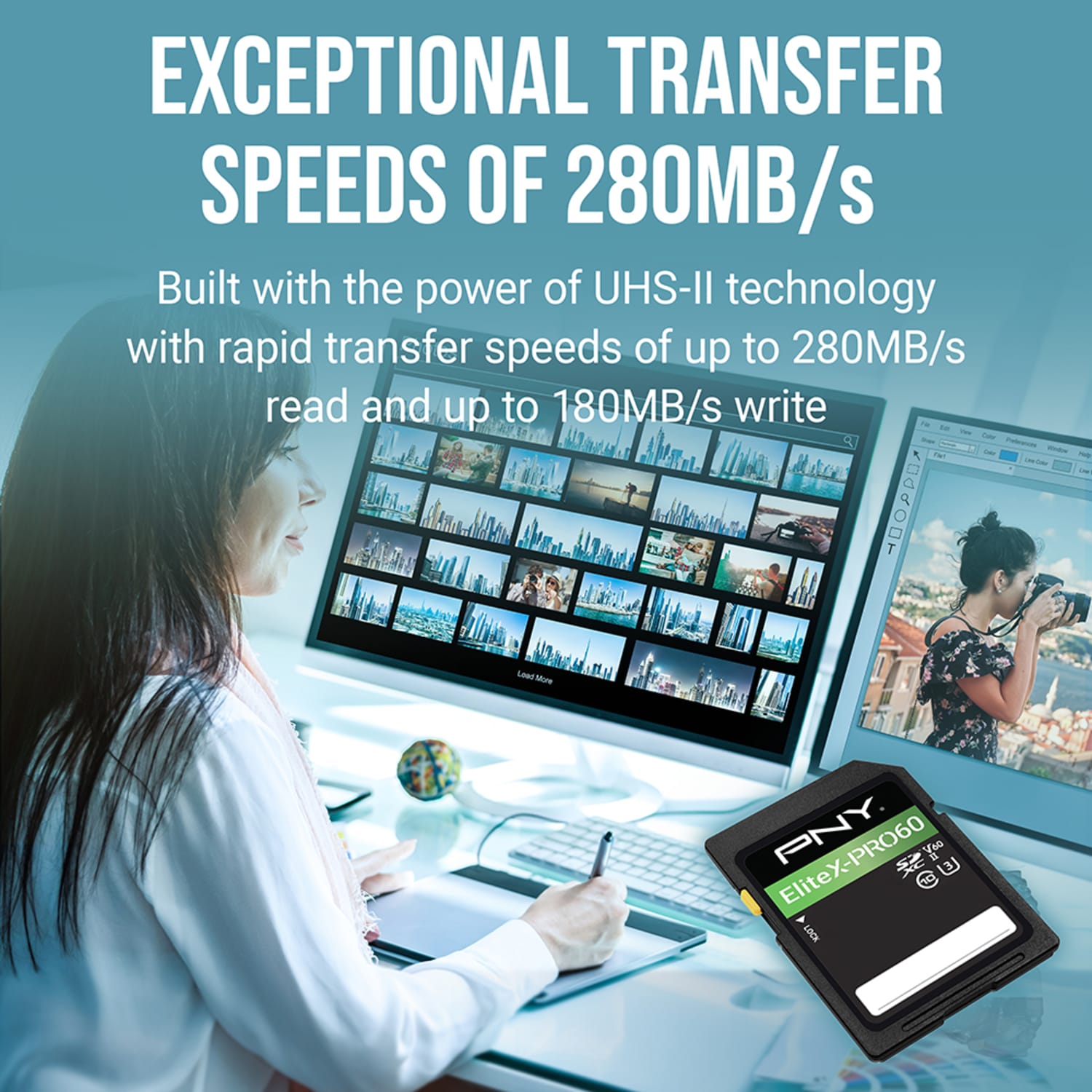 PNY EliteX-PRO60 Class 10 U3 V60 UHS-II SDXC Flash Memory Card, 256GB, P-SD256V60280EXP6-GE - Image 4