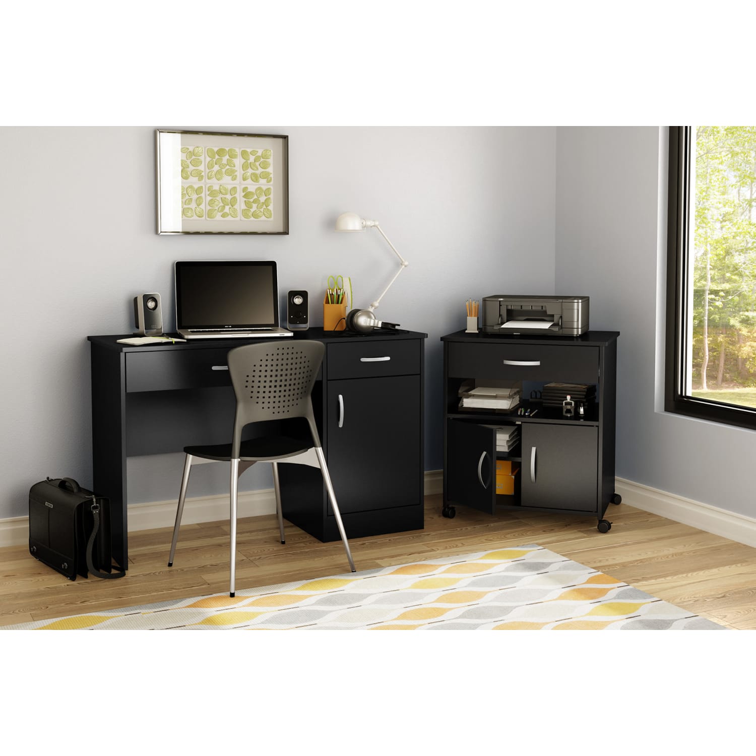 South Shore Axess Printer Cart On Wheels, Pure Black - Image 3