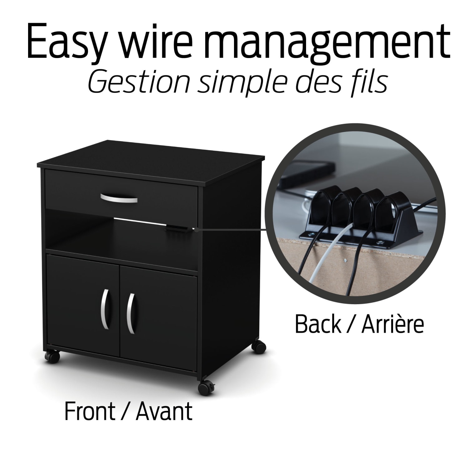 South Shore Axess Printer Cart On Wheels, Pure Black - Image 5