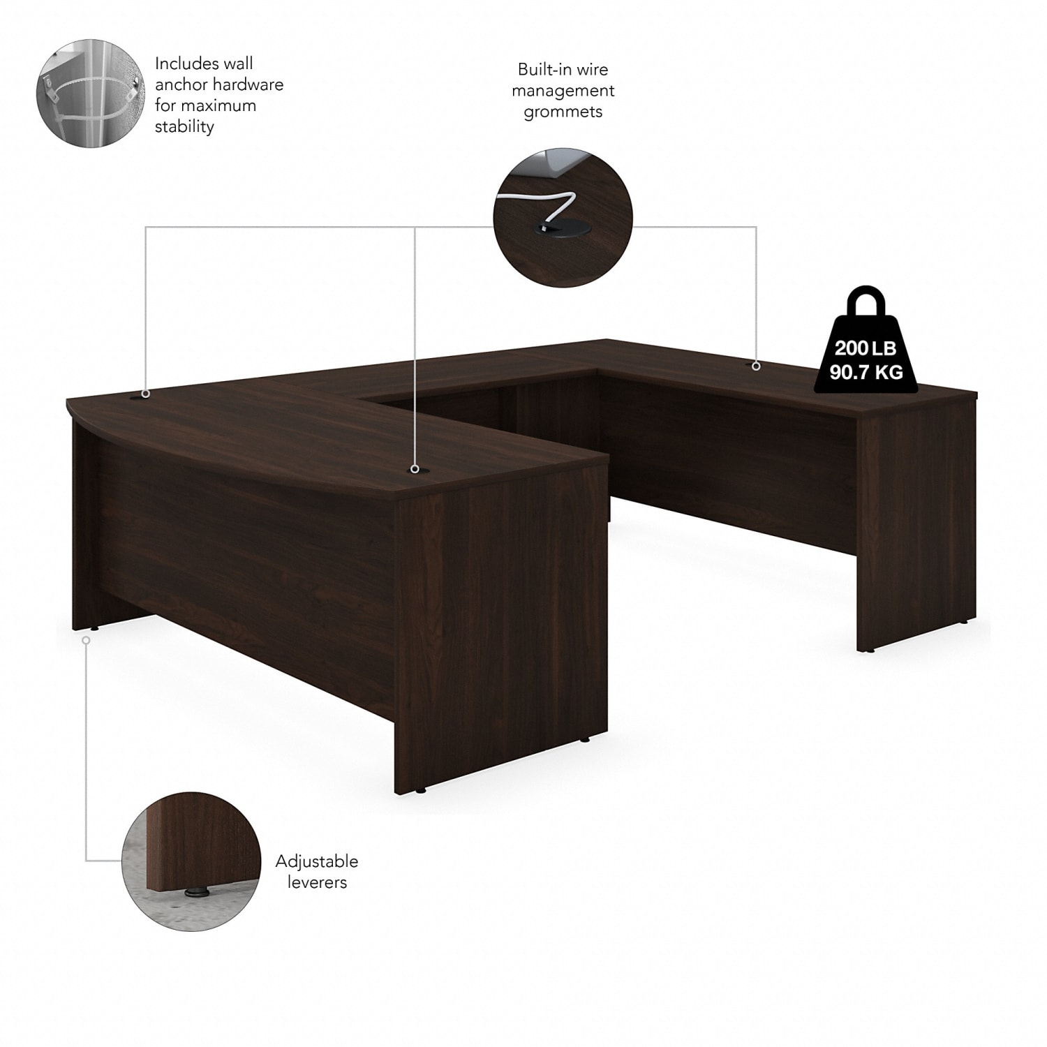 Bush Business Furniture Studio C 72inW U-Shaped Corner Desk With Mobile File Cabinet, Black Walnut, Standard Delivery - Image 4