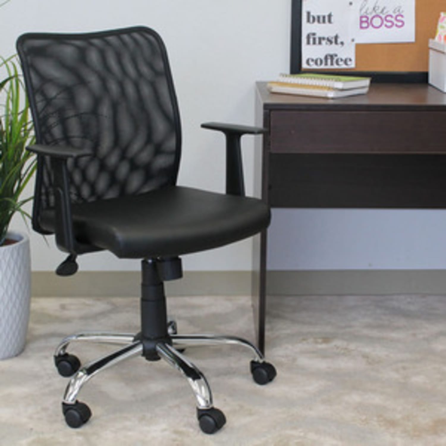 Boss Office Products Budget Vinyl Mid-Back Task Chair, With Arms, Black - Image 8