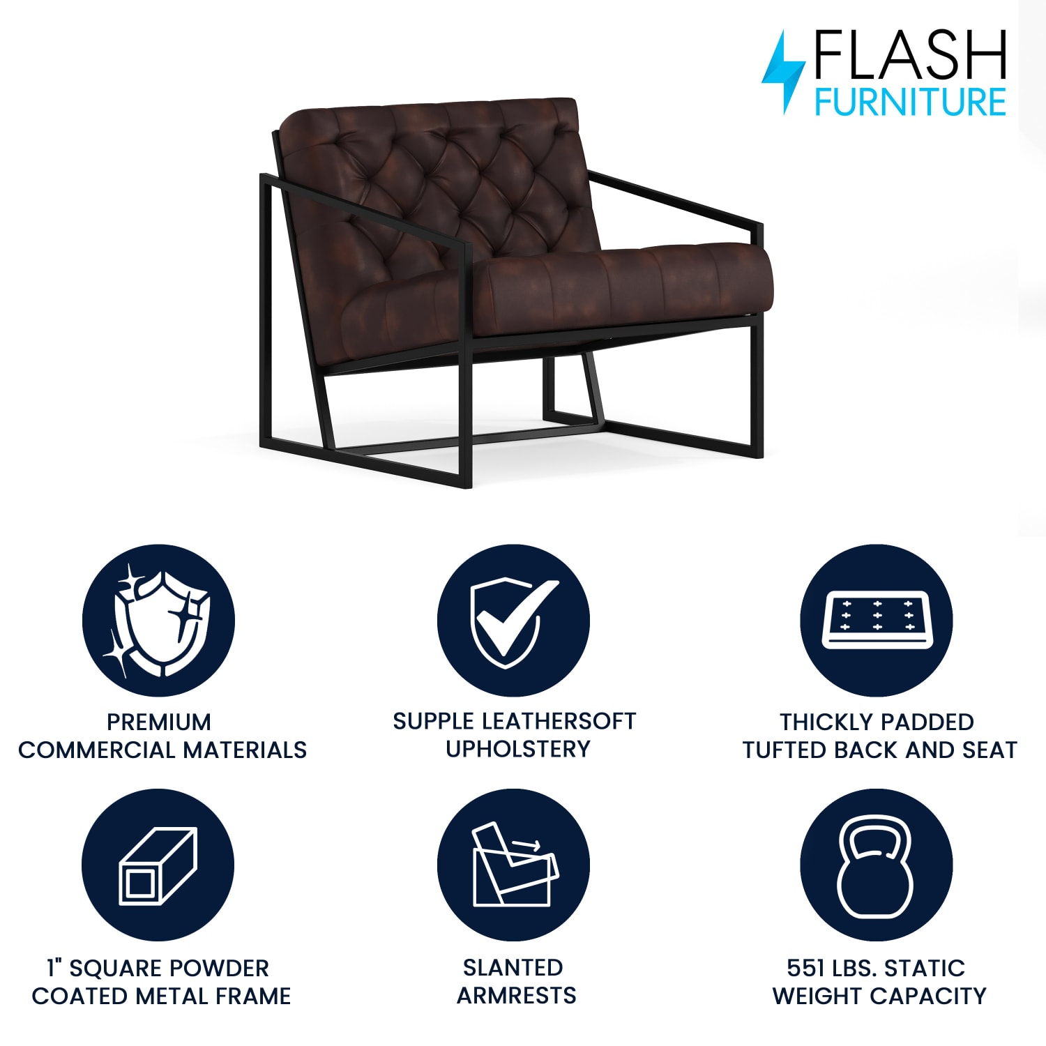 Flash Furniture Hercules Madison LeatherSoft Faux Leather Tufted Lounge Chair, Bomber Jacket Brown/Black - Image 3