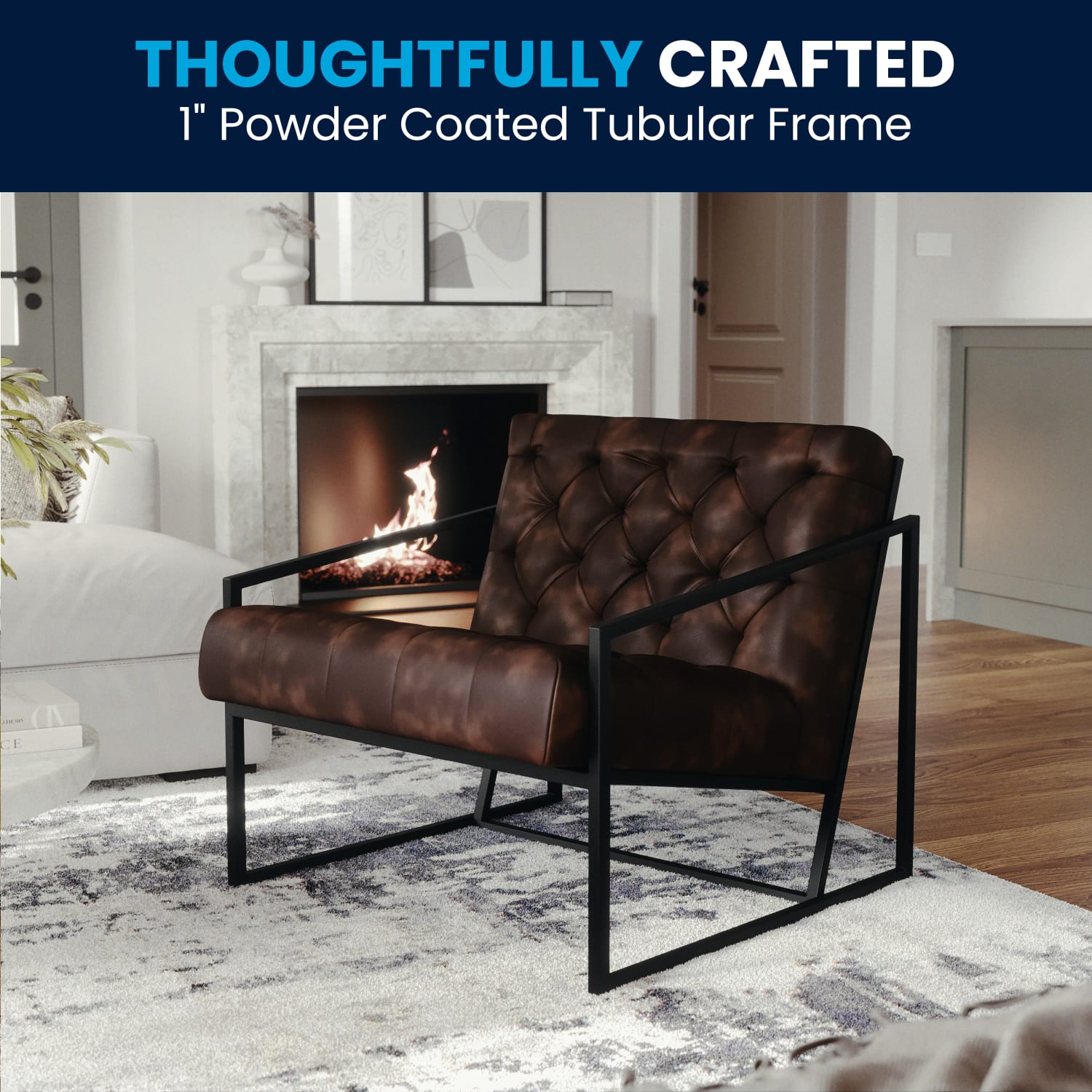 Flash Furniture Hercules Madison LeatherSoft Faux Leather Tufted Lounge Chair, Bomber Jacket Brown/Black - Image 4