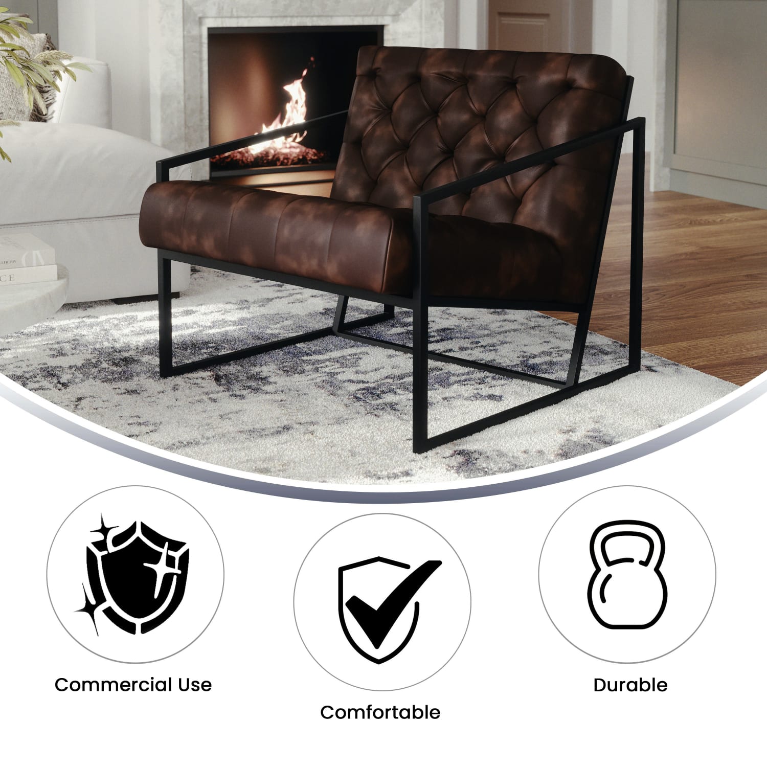 Flash Furniture Hercules Madison LeatherSoft Faux Leather Tufted Lounge Chair, Bomber Jacket Brown/Black - Image 5