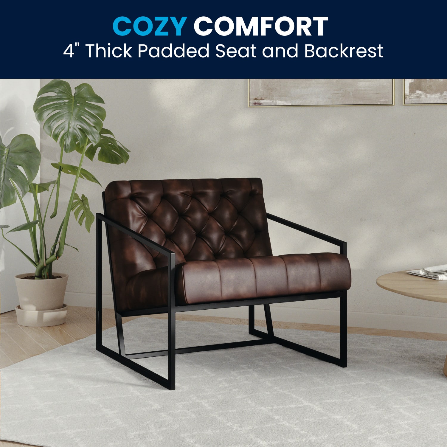 Flash Furniture Hercules Madison LeatherSoft Faux Leather Tufted Lounge Chair, Bomber Jacket Brown/Black - Image 6