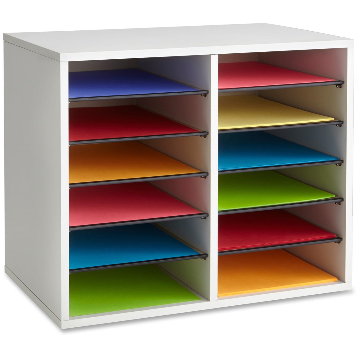 Safco Wood Adjustable 12-Compartment Literature Organizer, 16inH x 19 1/2inW x 12inD, Gray - Image 3