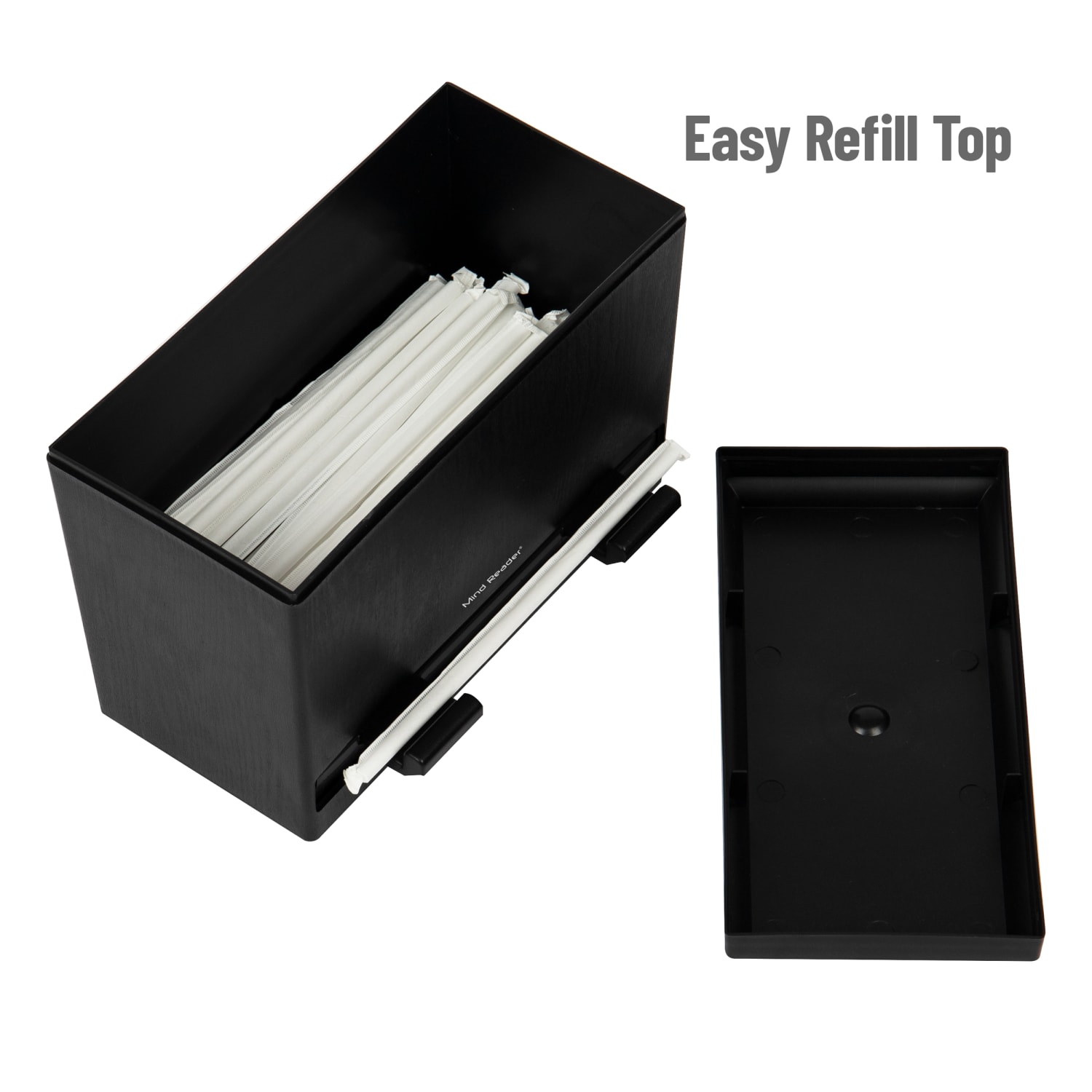 Mind Reader One Touch Straw Dispenser, 7-1/2inH x 4-1/2inW x 9-1/4inL , Black - Image 5