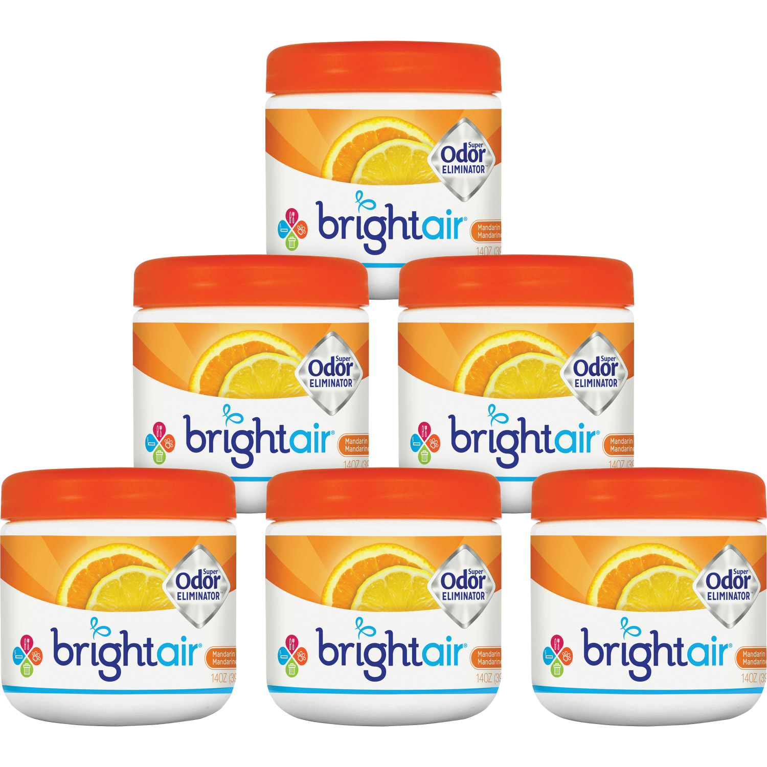 Bright Air Super Odor Eliminator Air Fresheners, Mandarin Orange/Fresh Lemon Scent, 14 Oz, Pack Of 6