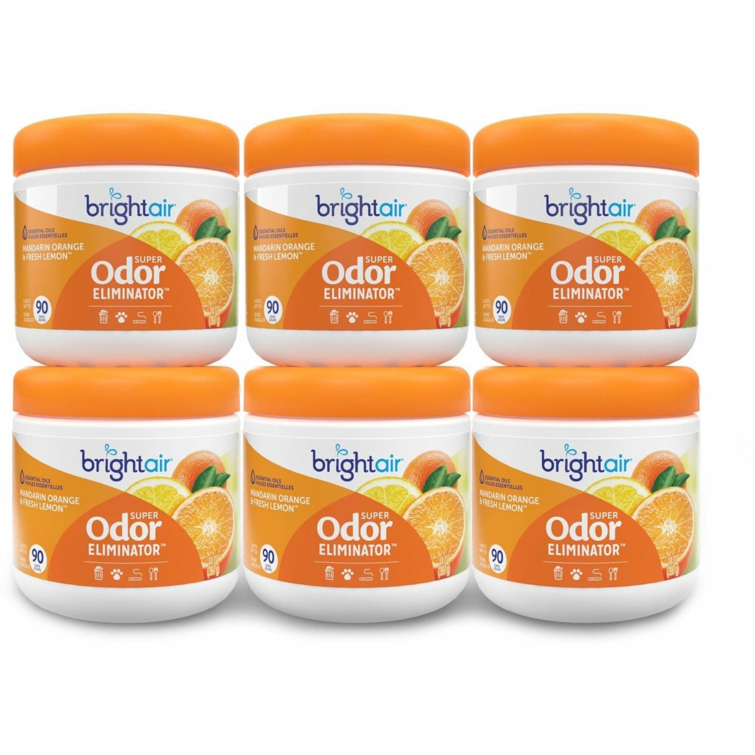 Bright Air Super Odor Eliminator Air Fresheners, Mandarin Orange/Fresh Lemon Scent, 14 Oz, Pack Of 6 - Image 6