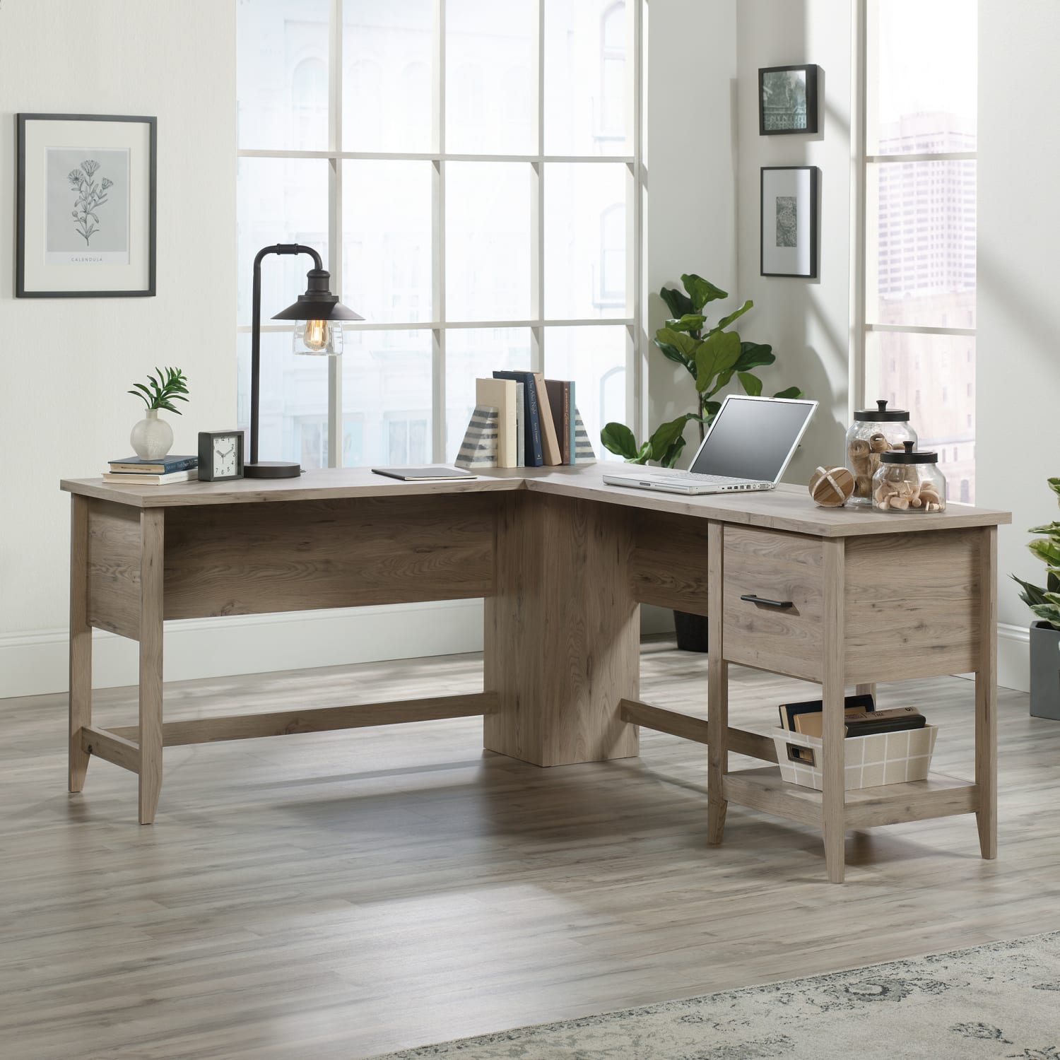 Sauder Summit Station 59inW L-Shaped Corner Desk, Laurel Oak - Image 3