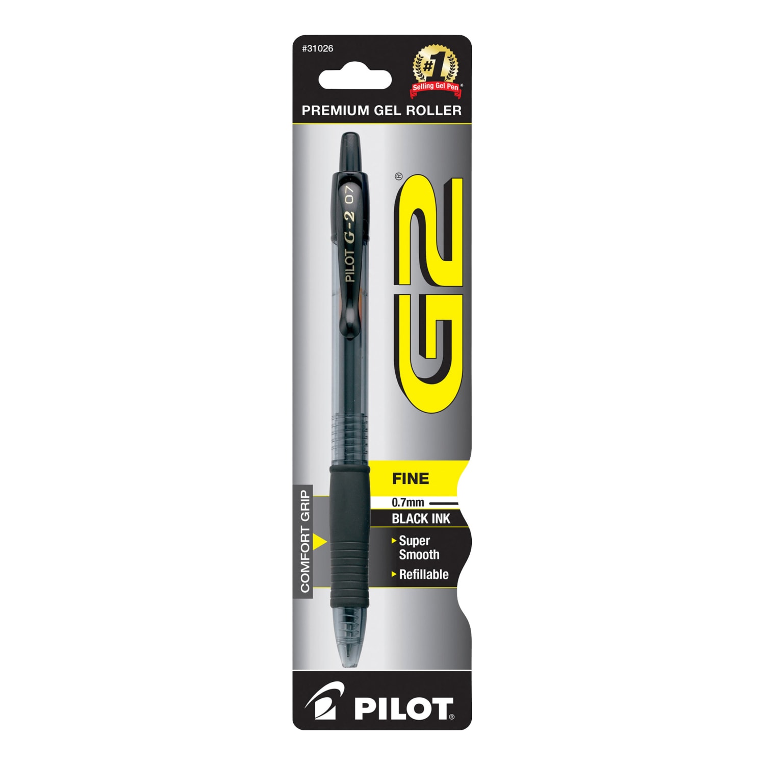 Pilot G2 Retractable Gel Rollerball Pen, Fine Point, 0.7 mm, Translucent Barrel, Black Ink