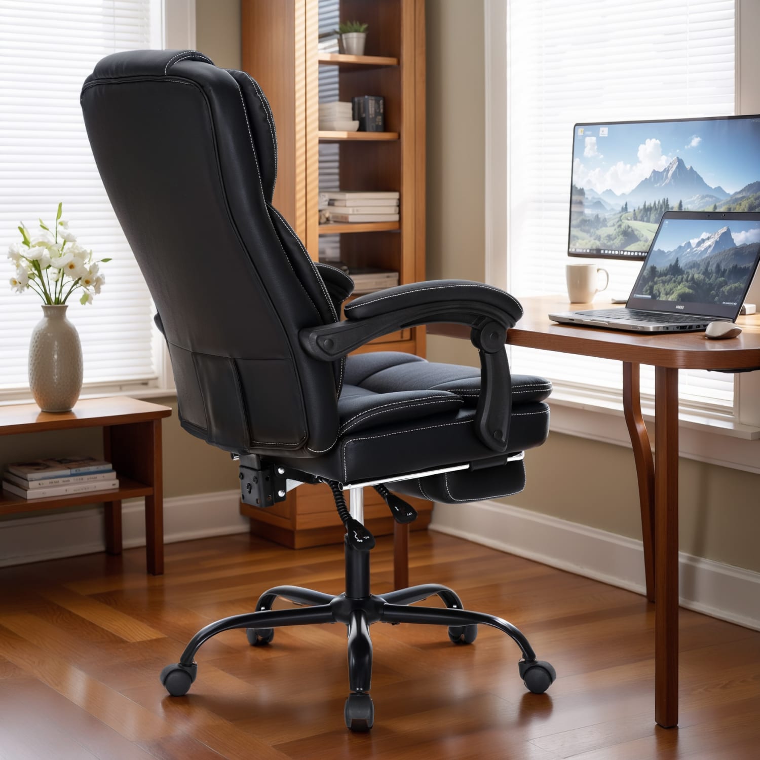 ALPHA HOME Ergonomic Faux Leather High Back Big And Tall Executive Office Chair Black PopularChairscom
