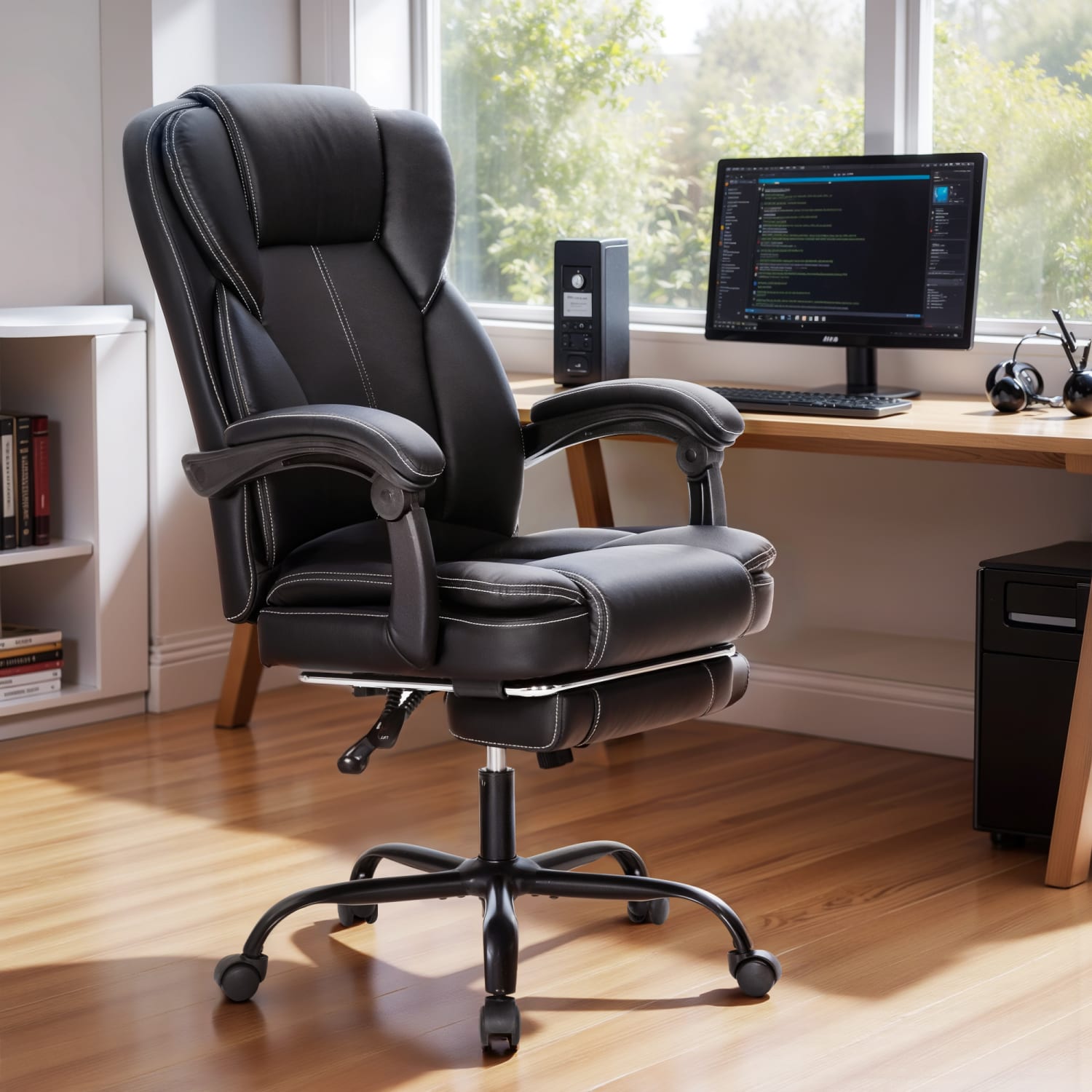 ALPHA HOME Ergonomic Faux Leather High Back Big And Tall Executive Office Chair Black PopularChairscom