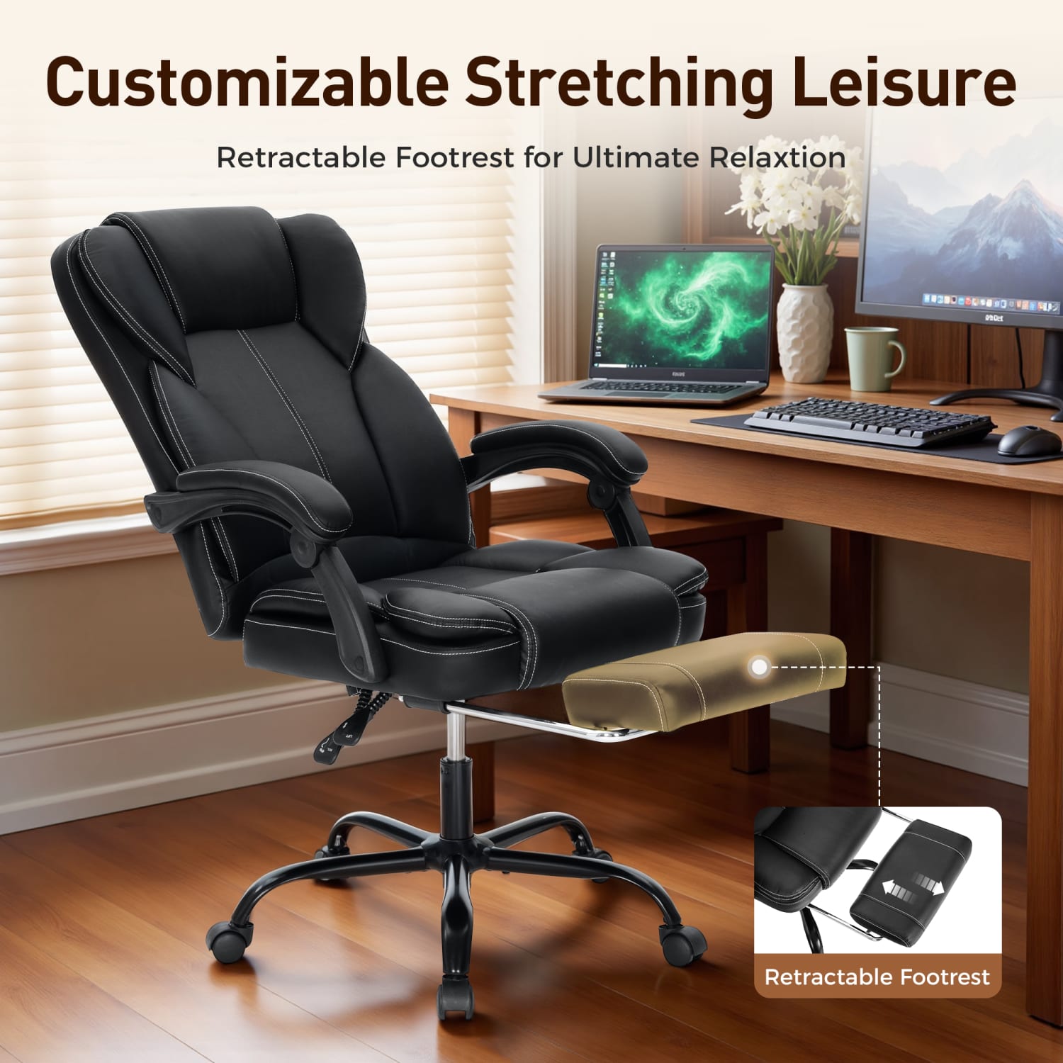 ALPHA HOME Ergonomic Faux Leather High-Back Big And Tall Executive Office Chair, Black - Image 5