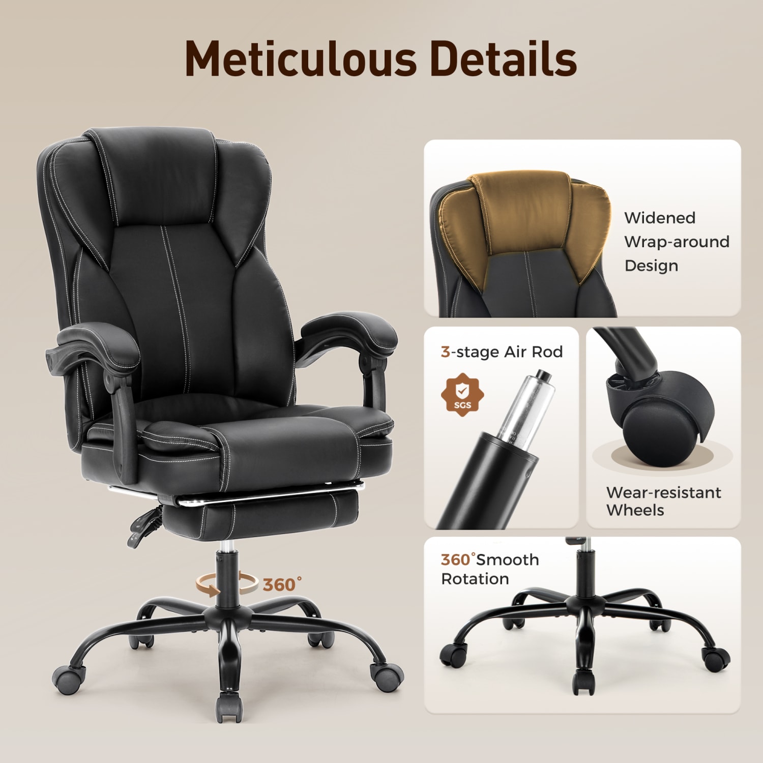 ALPHA HOME Ergonomic Faux Leather High Back Big And Tall Executive Office Chair Black PopularChairscom