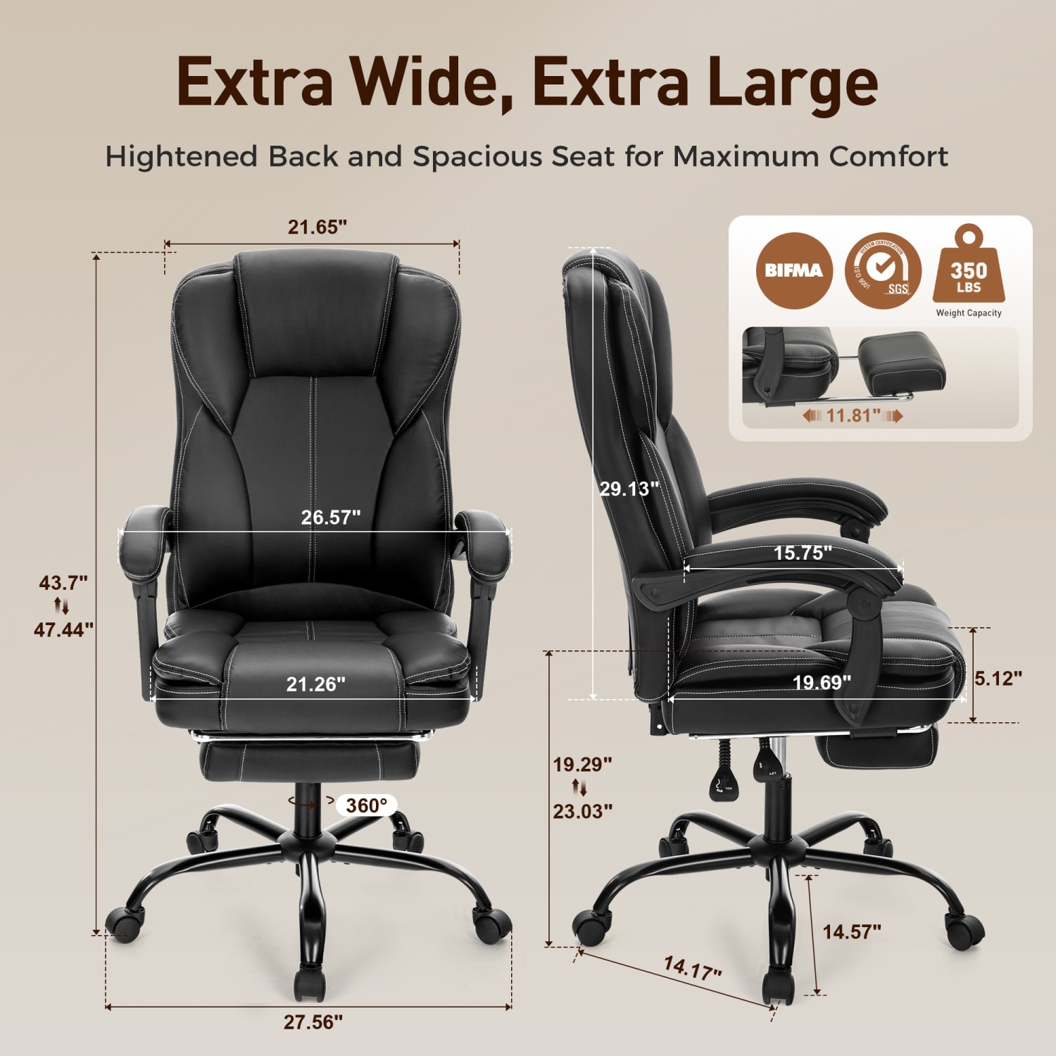 ALPHA HOME Ergonomic Faux Leather High Back Big And Tall Executive Office Chair Black PopularChairscom