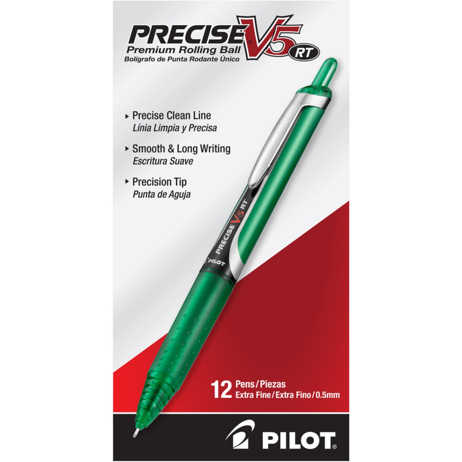 Pilot Precise V5 RT Premium Retractable Rolling Ball Pen, Fine Point, 0.5 mm, Green Barrel, Green Ink - Image 4