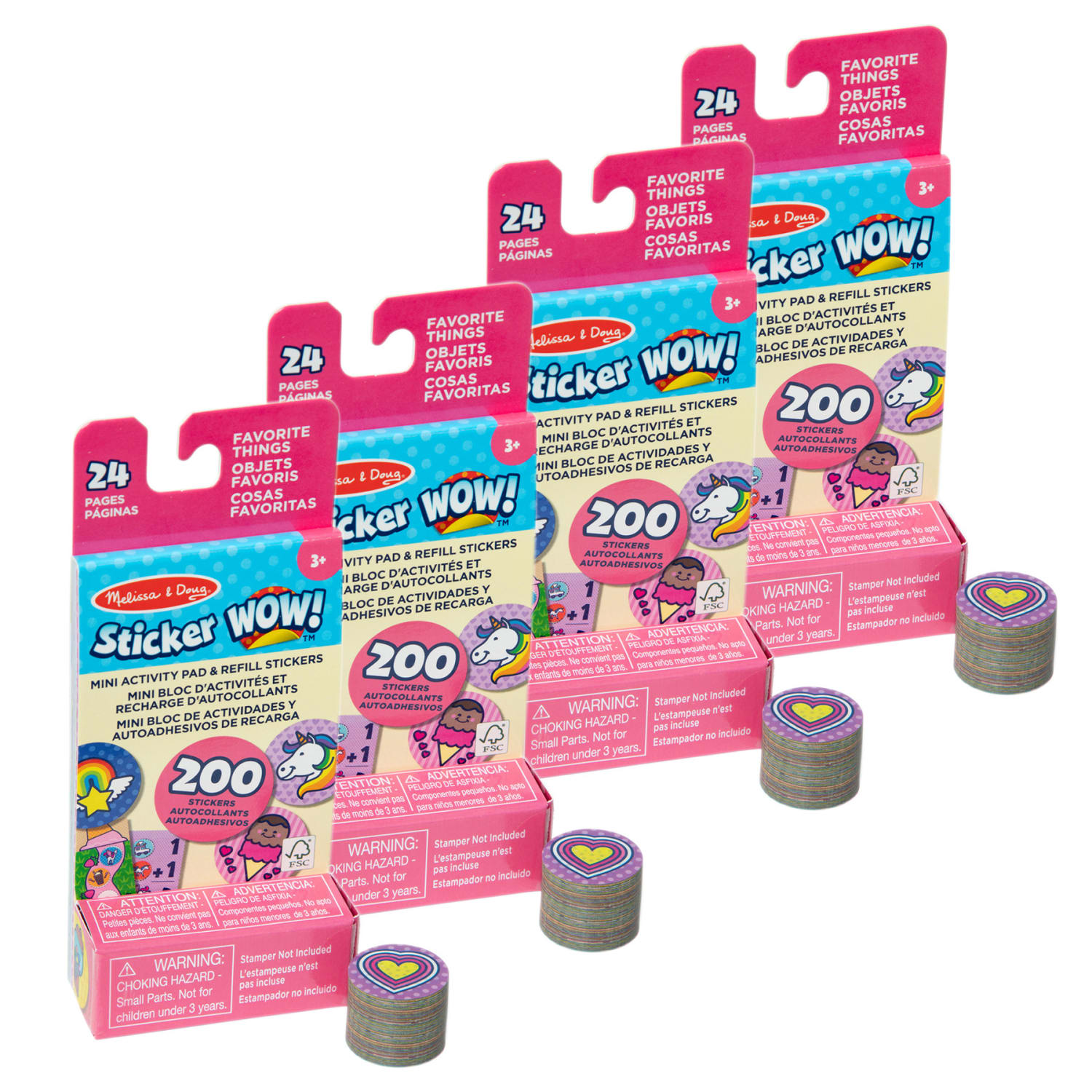 Melissa & Doug Sticker WOW! Mini Activity Pad with Refill Stickers, Favorite Things, 200 Stickers Per Set, 4 Sets