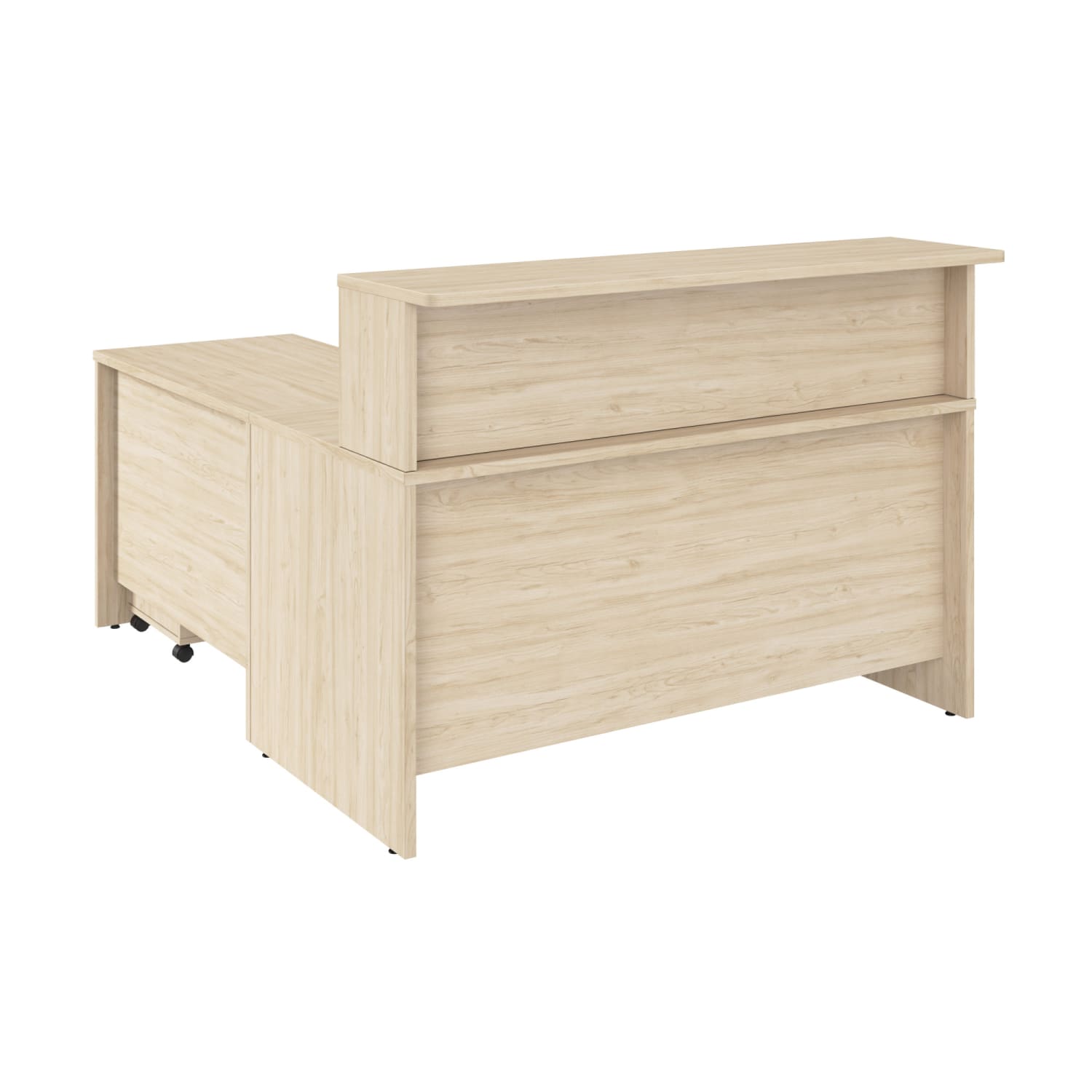 Bush Business Furniture Arrive 60inW L Shaped Reception Desk with Shelf and Mobile File Cabinet, Natural Elm, Standard Delivery - Image 3