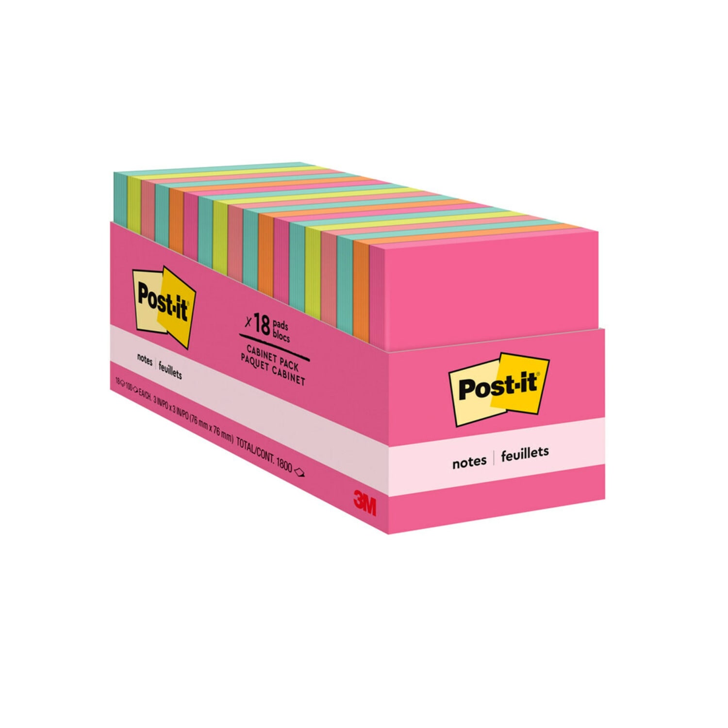 Post-it Notes, 3 in x 3 in, 18 Pads, 100 Sheets/Pad, Clean Removal, School Supplies and Office Products, Sticky Notes for Vertical Surfaces - Image 3
