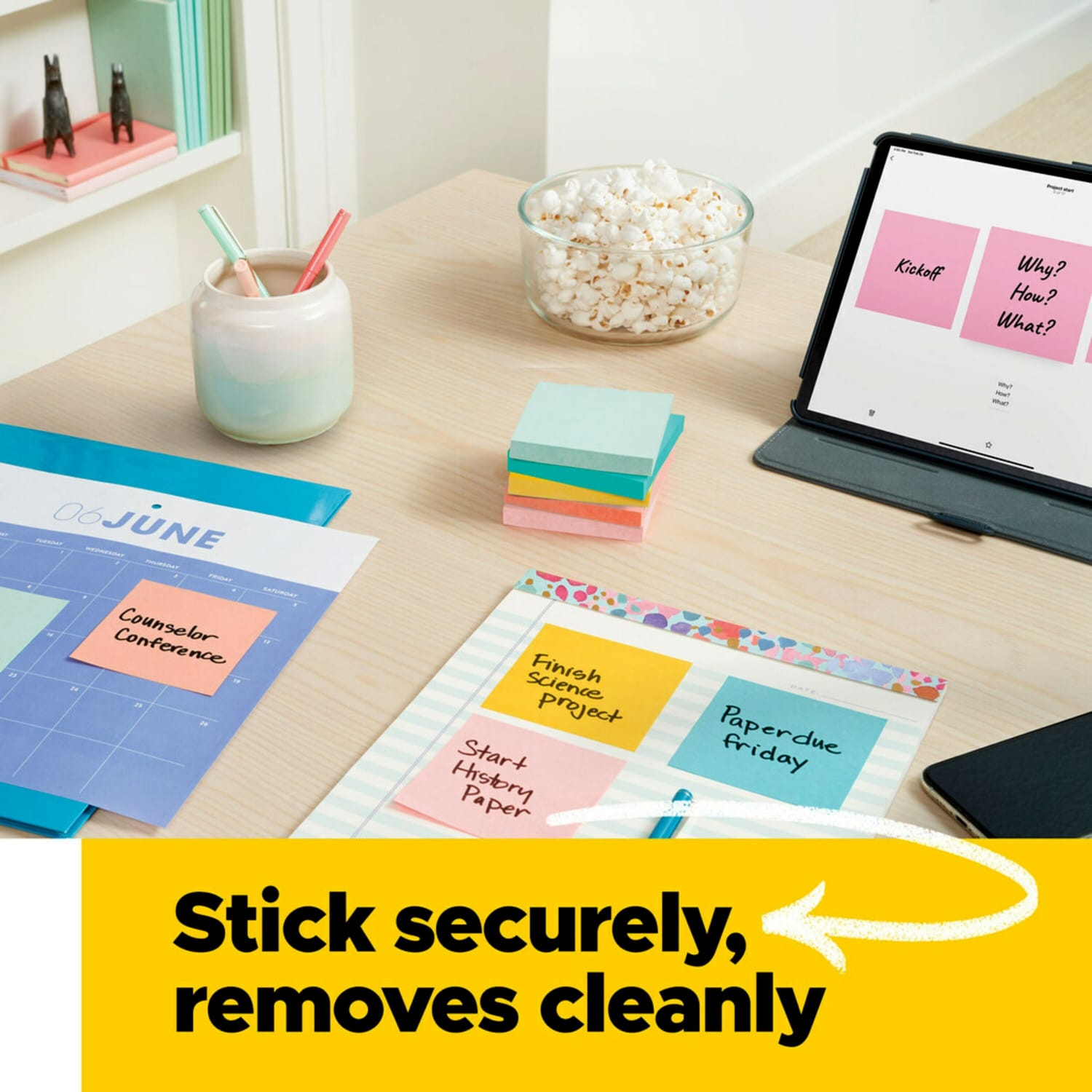 Post-it Notes, 3 in x 3 in, 18 Pads, 100 Sheets/Pad, Clean Removal, School Supplies and Office Products, Sticky Notes for Vertical Surfaces - Image 6