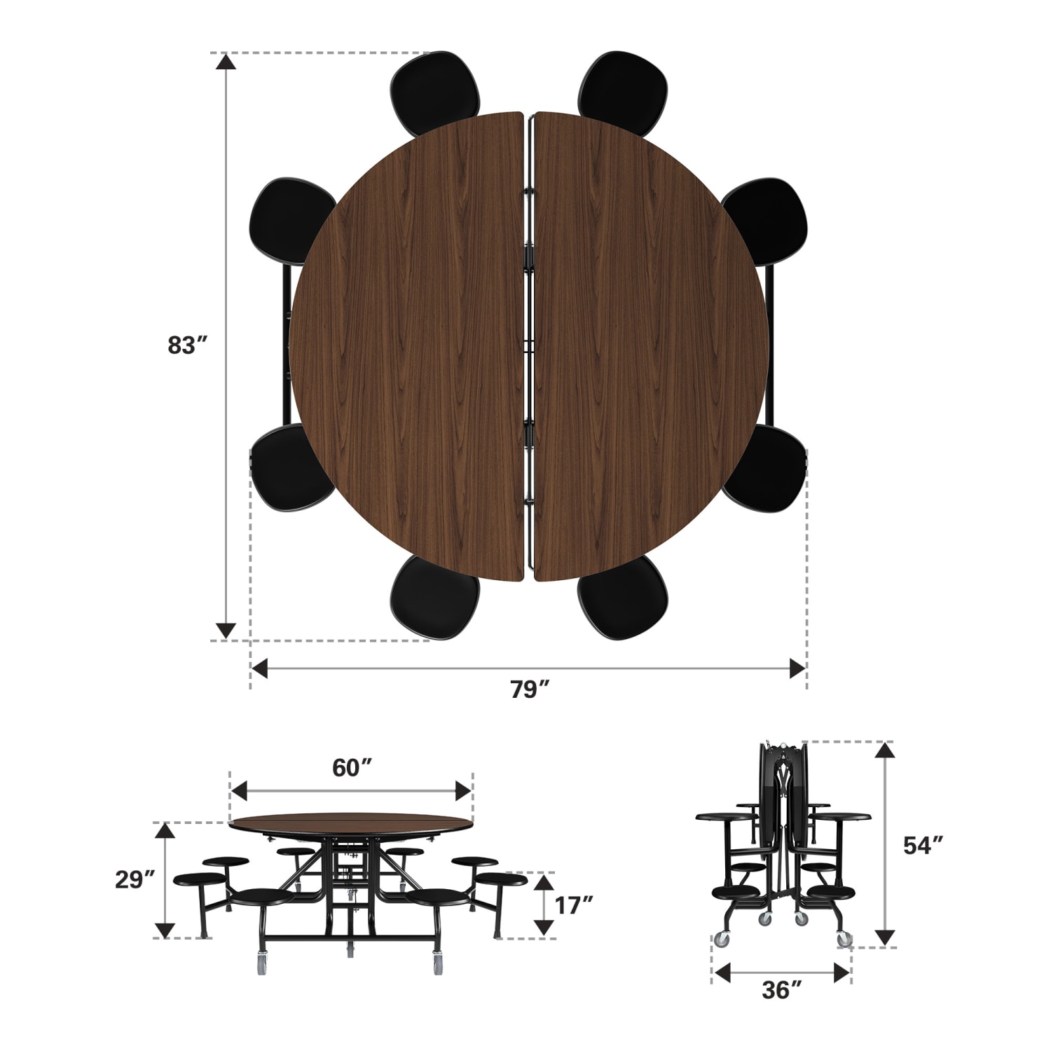 Palmer Hamilton 59T Round Mobile Cafeteria Table, 29in x 83in, Montana Walnut - Image 5