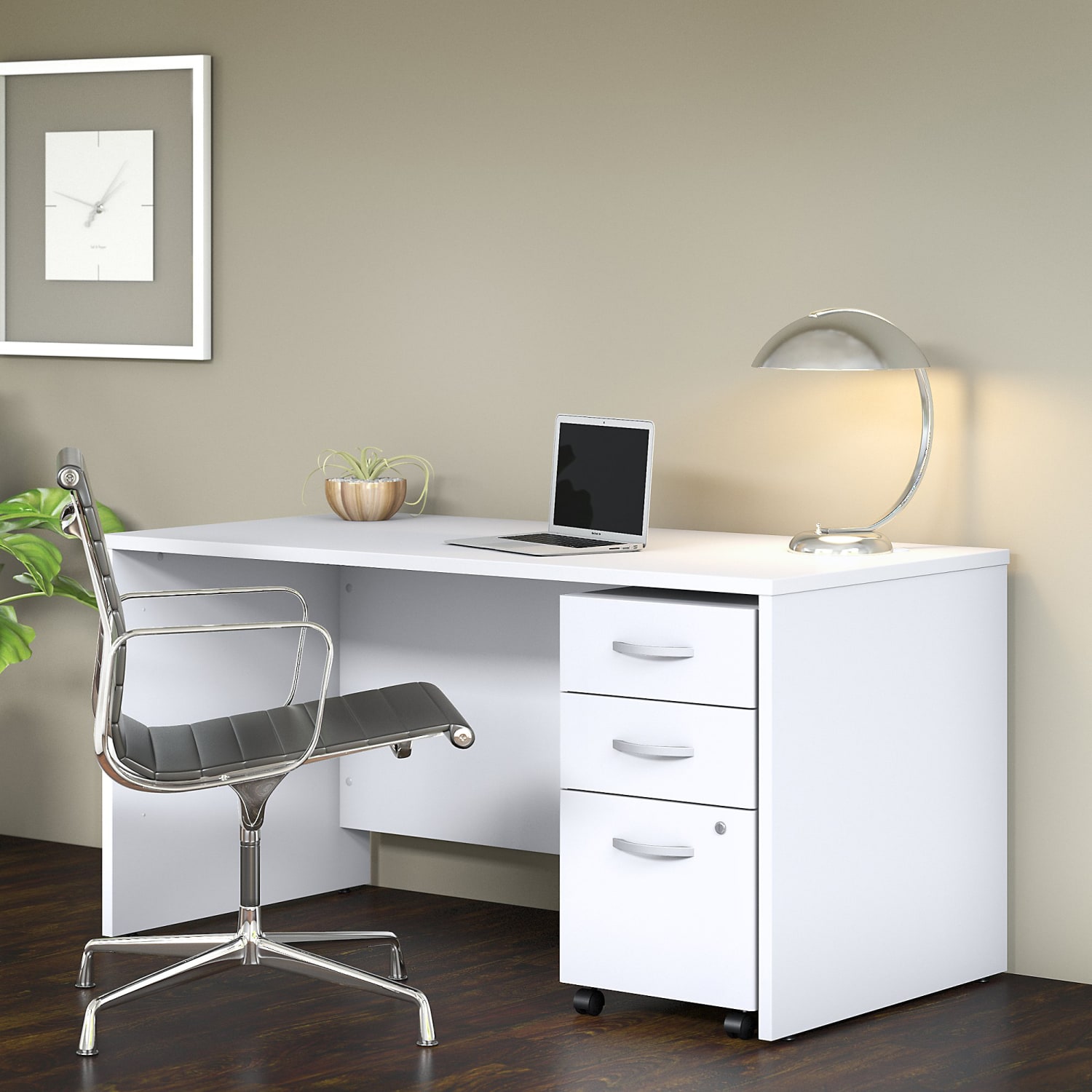 Bush Business Furniture Studio C 60inW Office Computer Desk With Mobile File Cabinet, White, Standard Delivery - Image 3