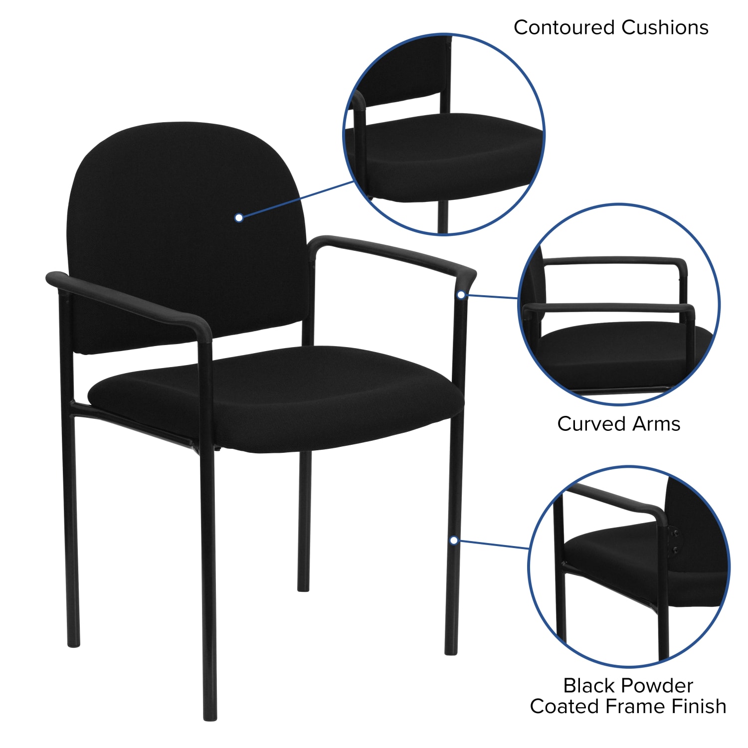 Flash Furniture Comfortable Stackable Steel Side Chair With Arms Black PopularChairscom