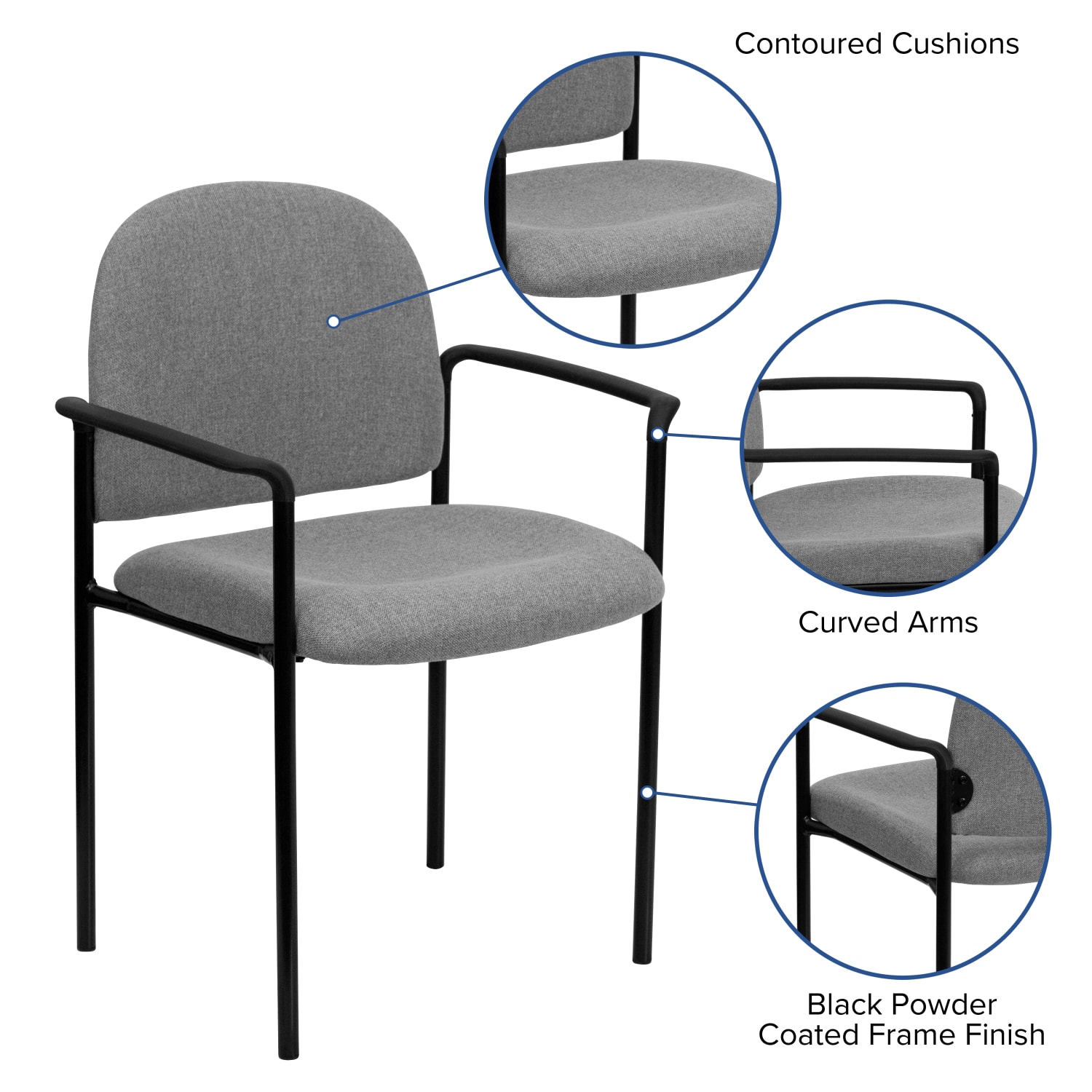 Flash Furniture Comfortable Stackable Steel Side Chair With Arms, Gray/Black - Image 6