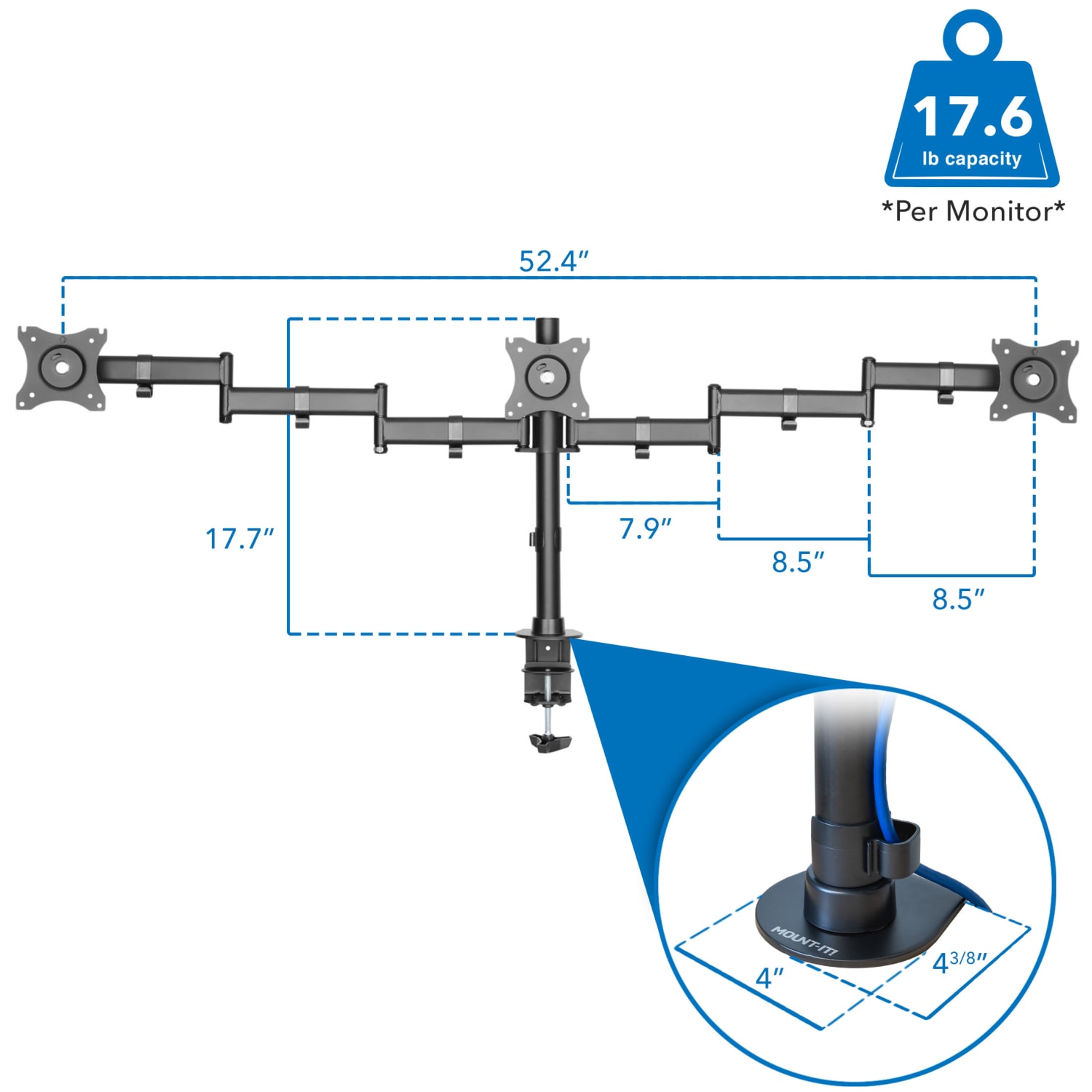 Mount-It! Fully Adjustable Triple Monitor Desk Mount MI-1753 - Image 3