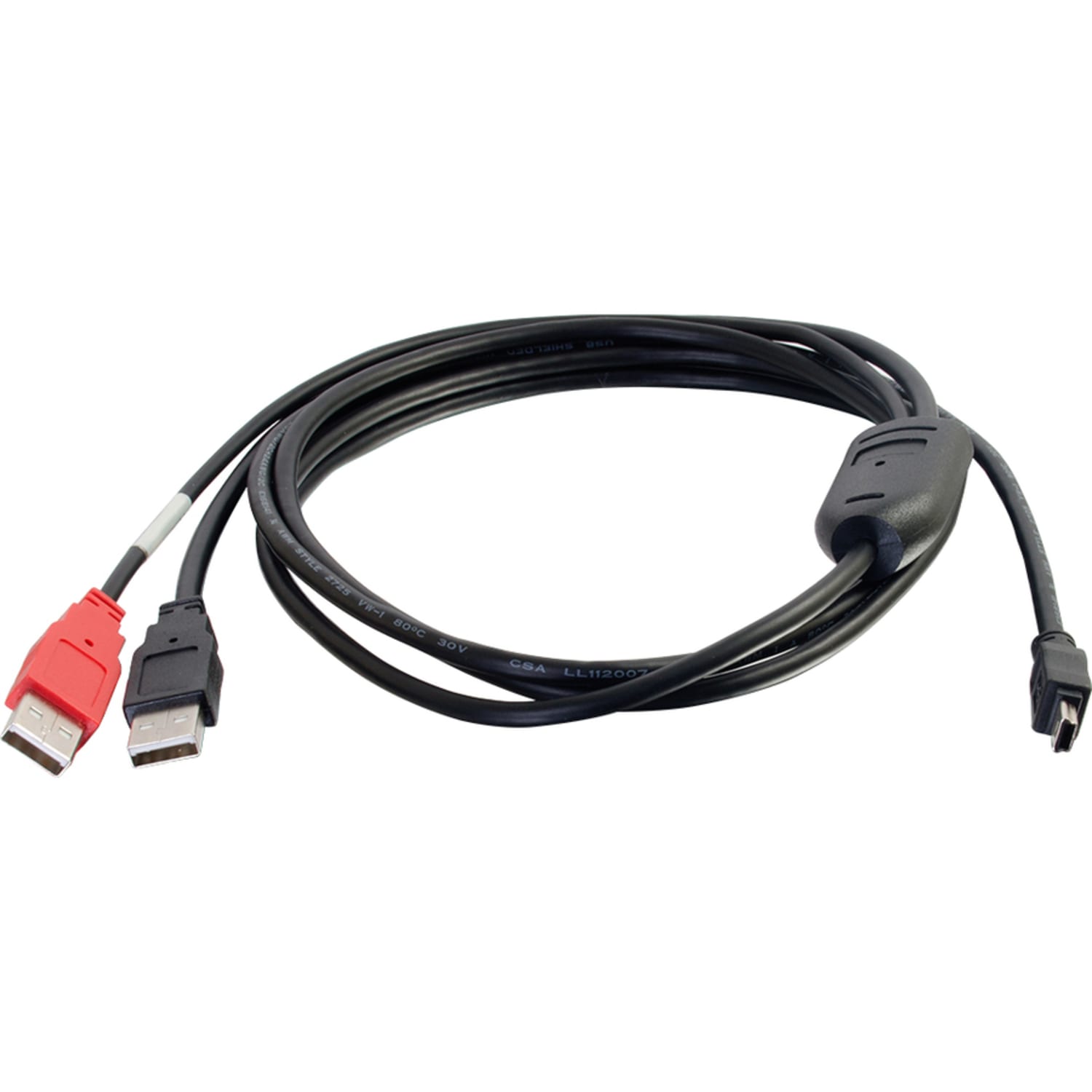 C2G 6ft USB 2.0 One Mini-b Male to Two A Male Y-Cable - Mini Type B Male USB - Type A Male USB - 6ft - Black - Image 6