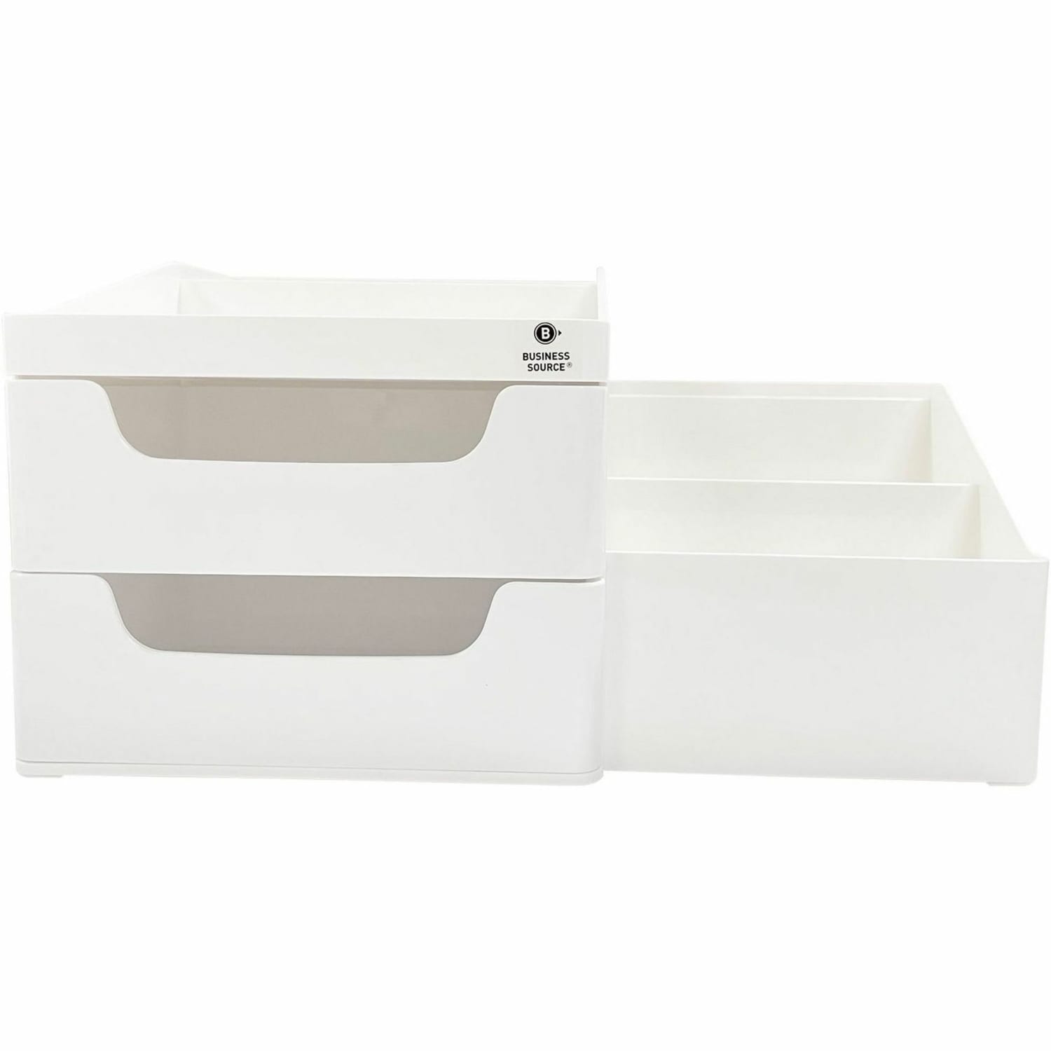 Business Source Multi-Grid Desktop Organizer - 7 Compartment(s) - 2 Drawer(s) - 5.70in Height x 10.70in Width x 7.60in Depth - Desktop - Storage Drawer, Removable Drawer, Durable - White - ABS Plastic - 1 Each - Image 3