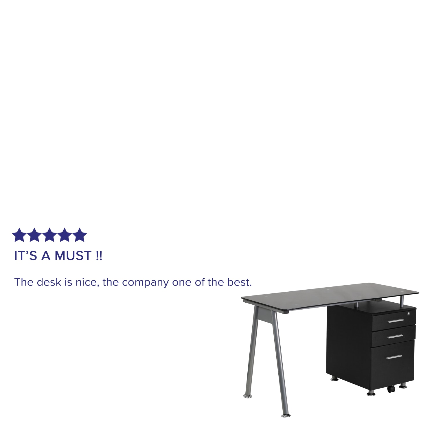 Flash Furniture 48inW Glass Computer Desk With 3- Drawer Pedestal, Black/Clear - Image 5