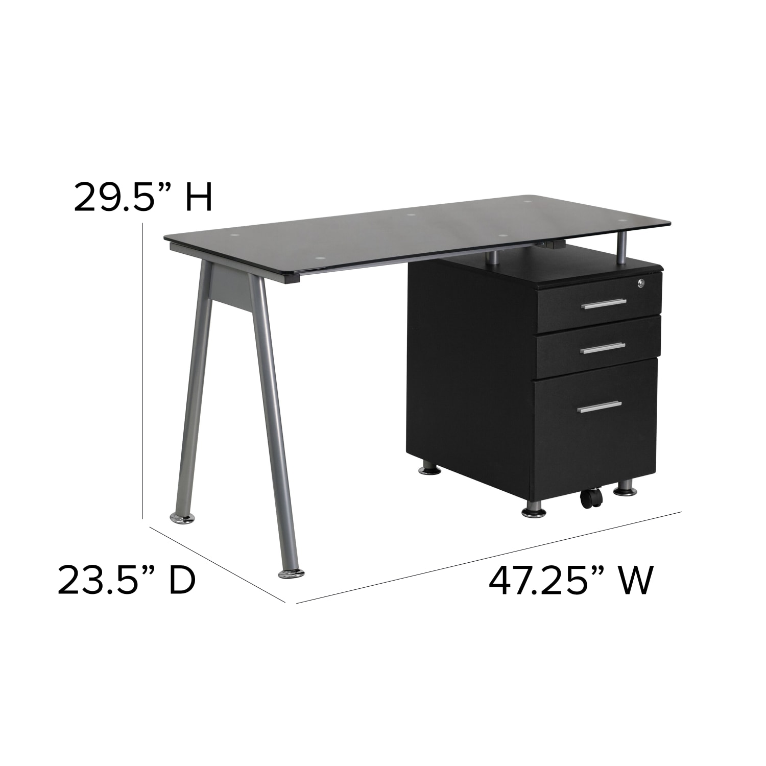 Flash Furniture 48inW Glass Computer Desk With 3- Drawer Pedestal, Black/Clear - Image 6