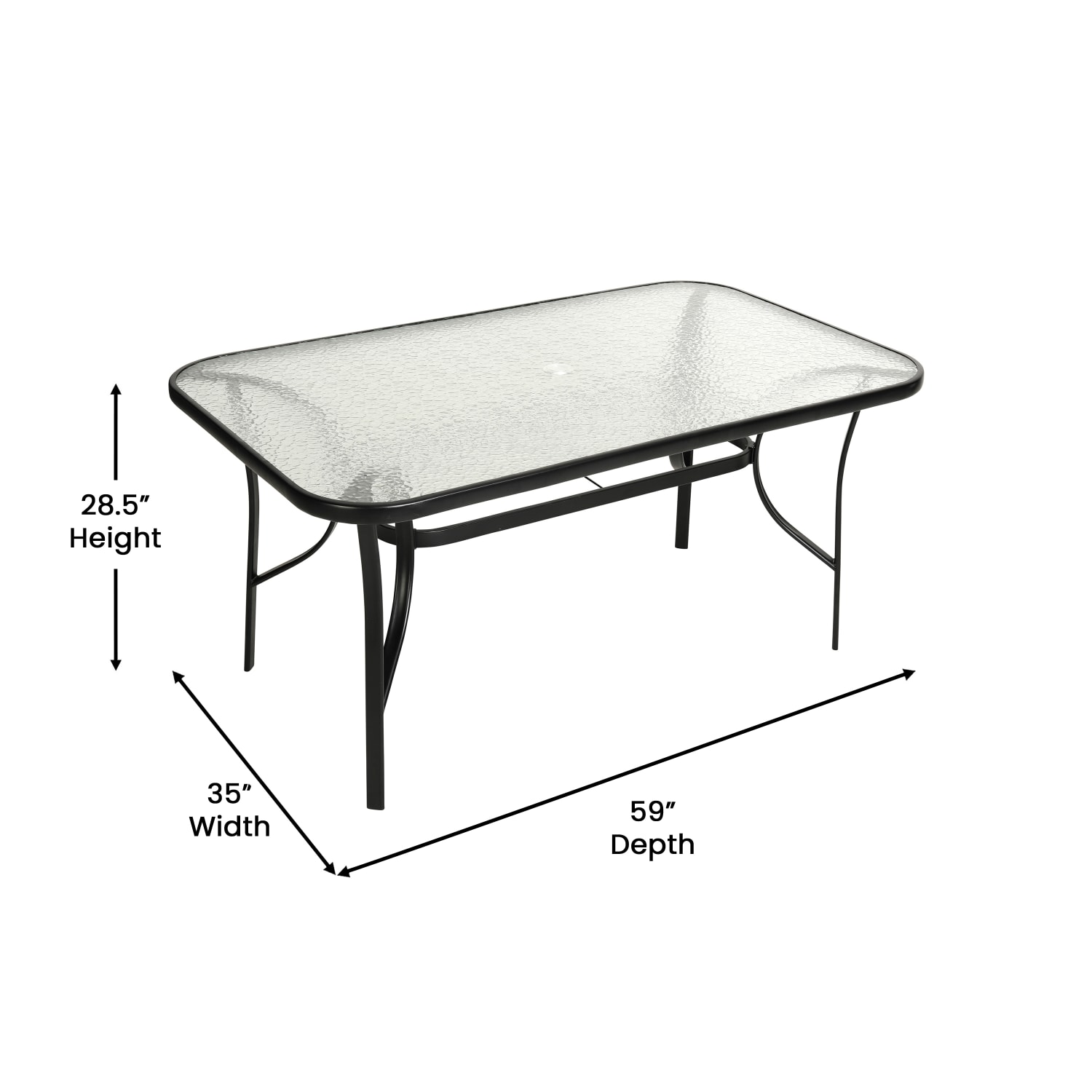 Flash Furniture Tory Commercial Grade Patio Table with Tempered Glass Top with Umbrella Hole and Steel Tube Frame, Clear Top/Black Frame - Image 5