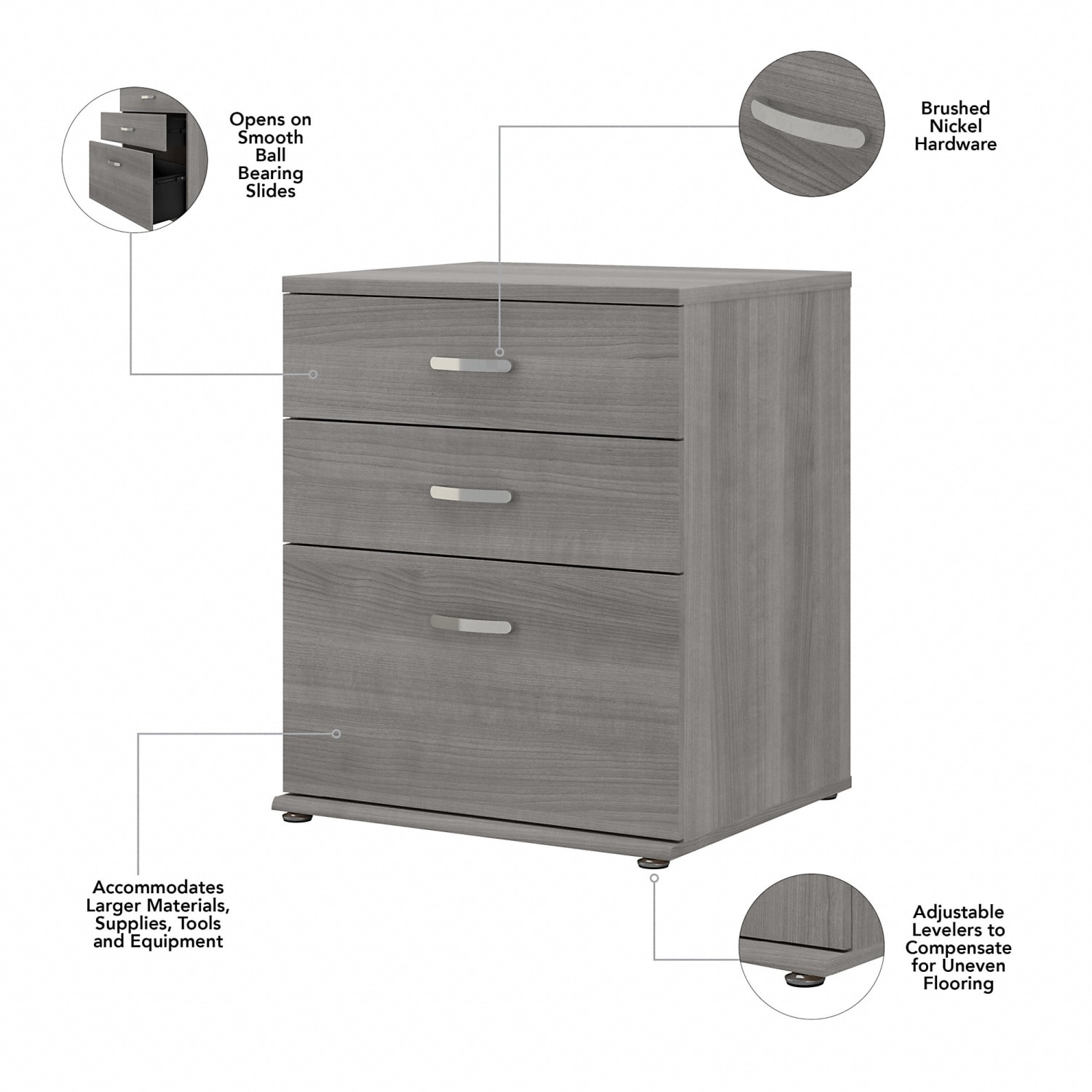 Bush Business Furniture Universal Floor Storage Cabinet With Drawers, Platinum Gray, Standard Delivery - Image 4