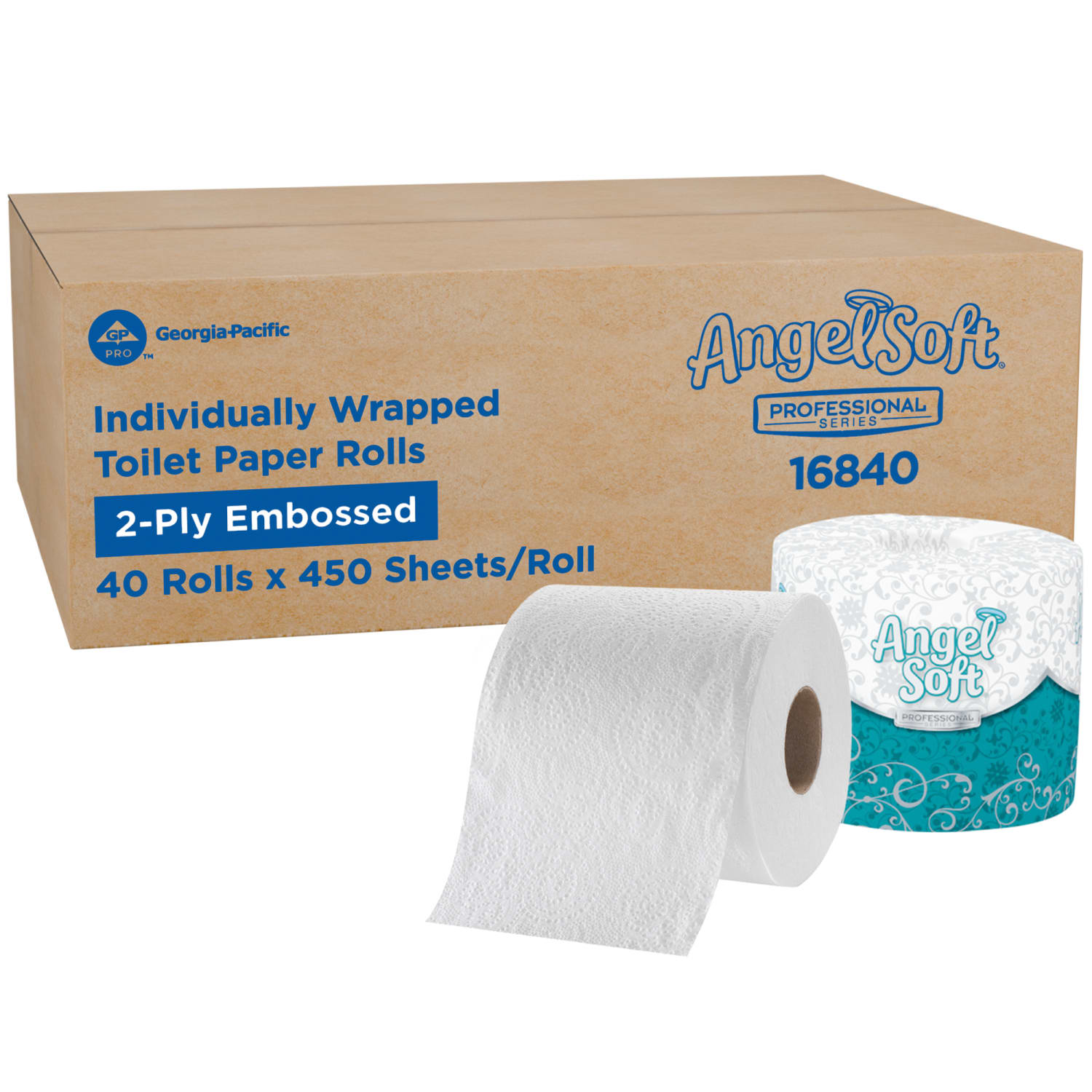 Angel Soft by GP PRO, 2 Ply, Professional Series Premium Standard Roll Toilet Paper, 4x3.8 20% Recycled, White, 450 Sheets, 40 Rolls per Case