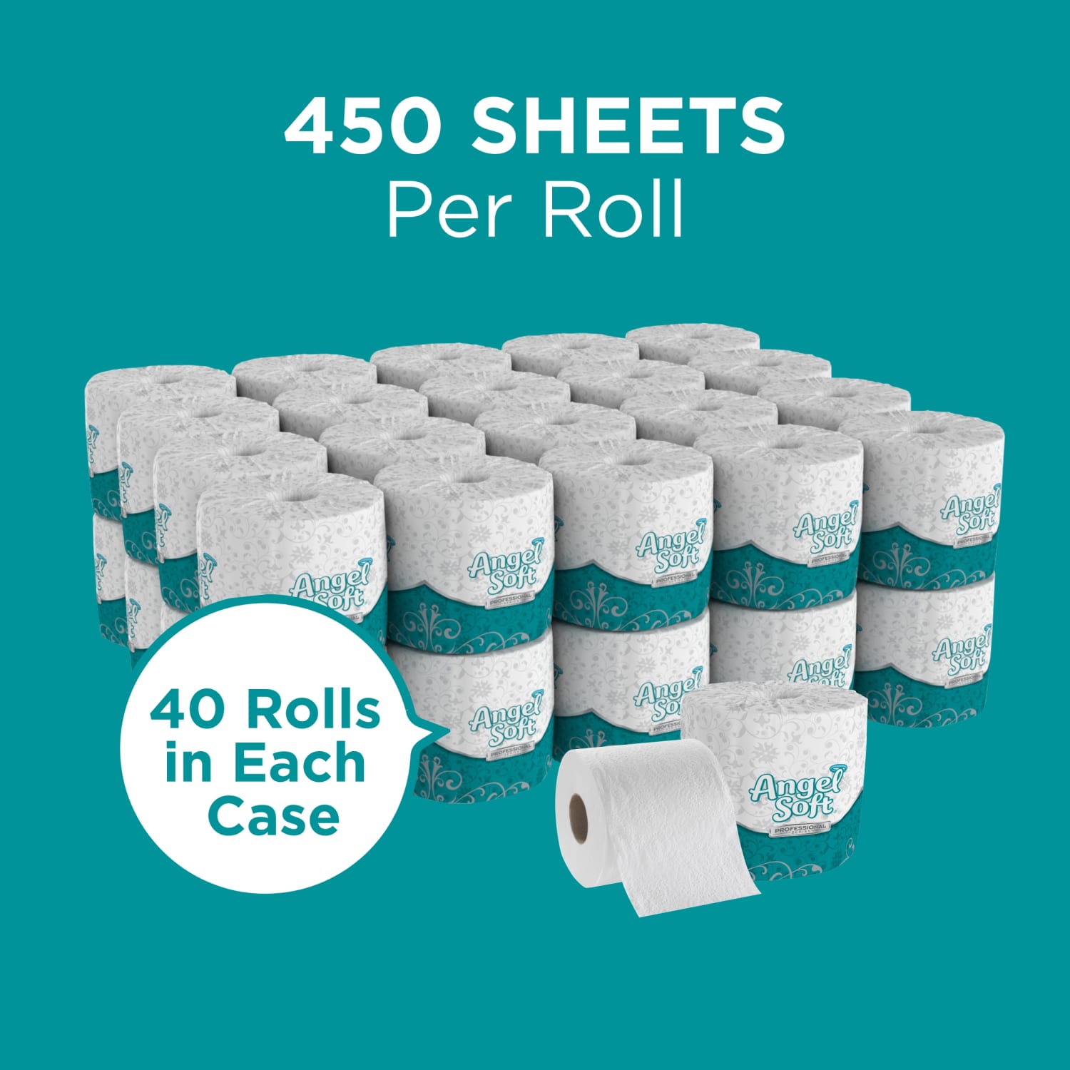 Angel Soft by GP PRO, 2 Ply, Professional Series Premium Standard Roll Toilet Paper, 4.05x4, 20% Recycled, White, 450 Sheets, 40 Rolls per Case - Image 3