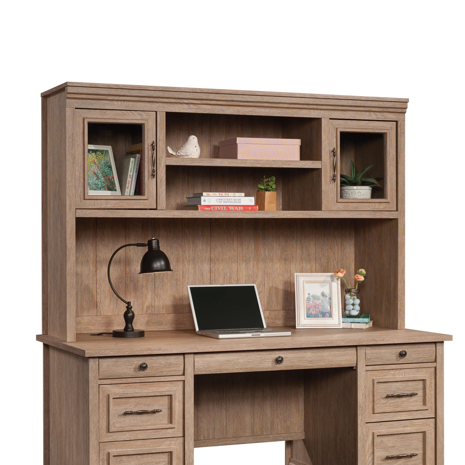Sauder Rollingwood 66inW Hutch For Executive Desk Or L-Shaped Desk, Brushed Oak - Image 3