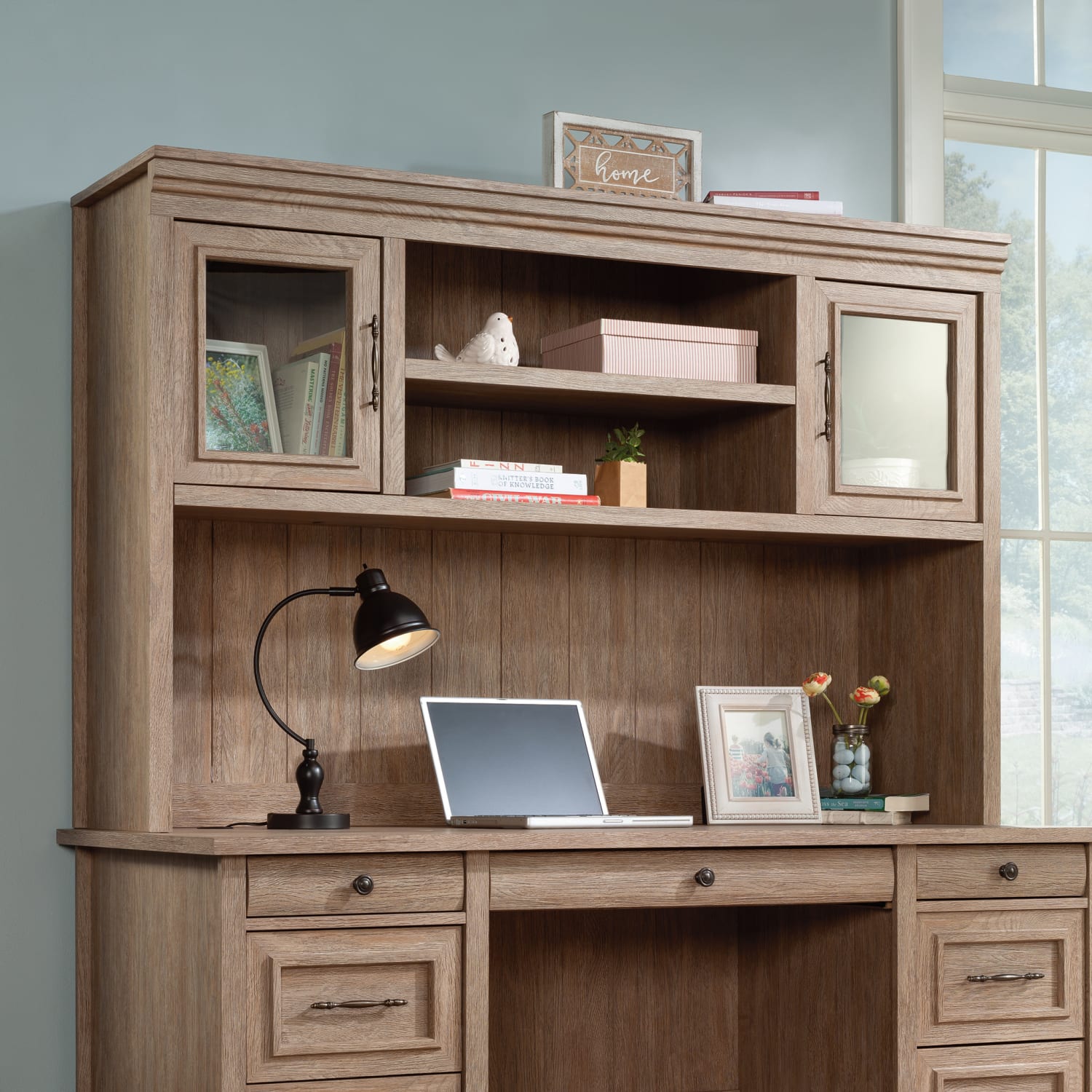 Sauder Rollingwood 66inW Hutch For Executive Desk Or L-Shaped Desk, Brushed Oak - Image 4