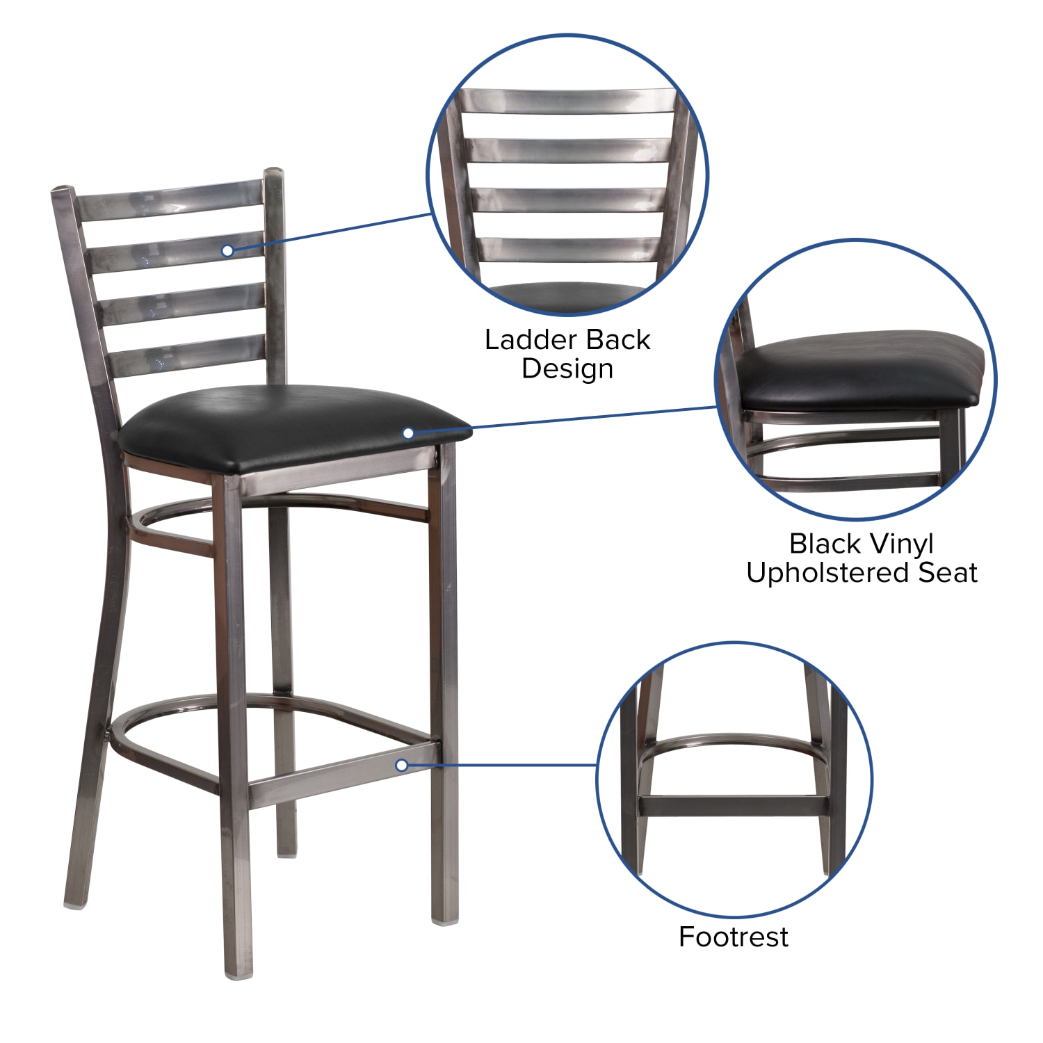 Flash Furniture Ladder-Back Restaurant Bar Stool, Black - Image 6