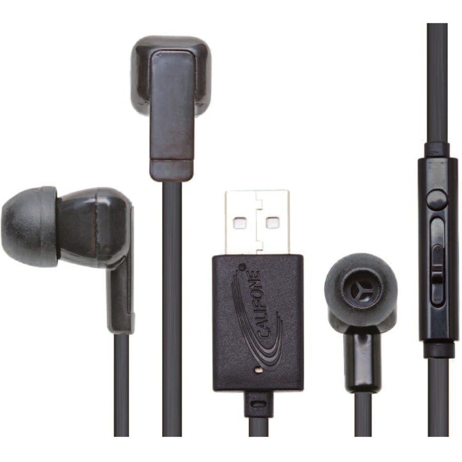 Califone E3USB Multimedia Ear Bud With USB Plug - Stereo - USB - Wired - 16 Ohm - 12 Hz to 22 kHz - Earbud - Binaural - In-ear - 3.90 ft Cable - Black - Image 3
