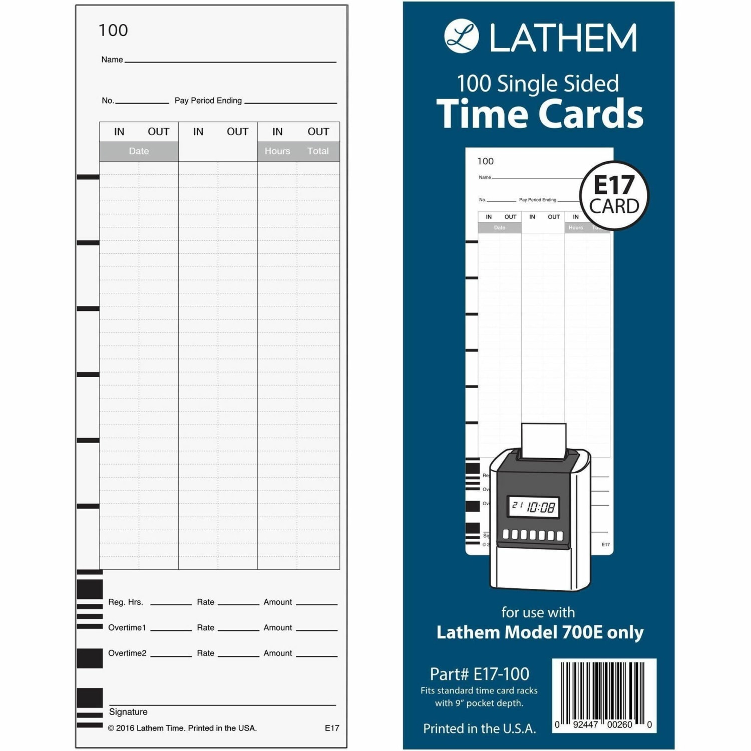 Lathem Model 700E Clock Single Sided Time Cards - White - Black Print Color - 1 Pack
