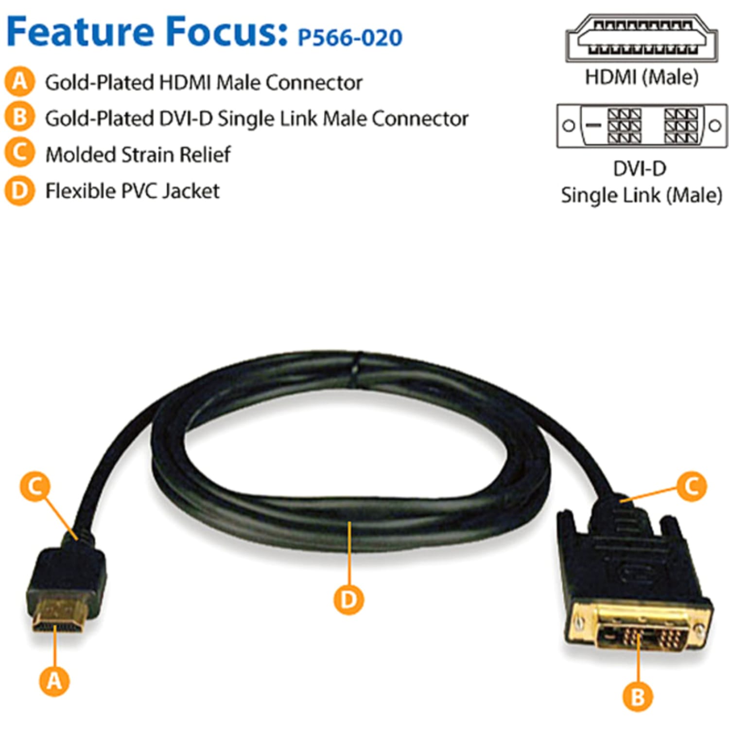 Tripp Lite 20ft HDMI To DVI-D Digital Monitor Adapter Video Converter Cable, Black - Image 3